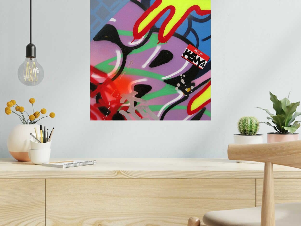 Tableau de KENY a pour titre ERASE style graffiti, street art dim : KENYprix:250
