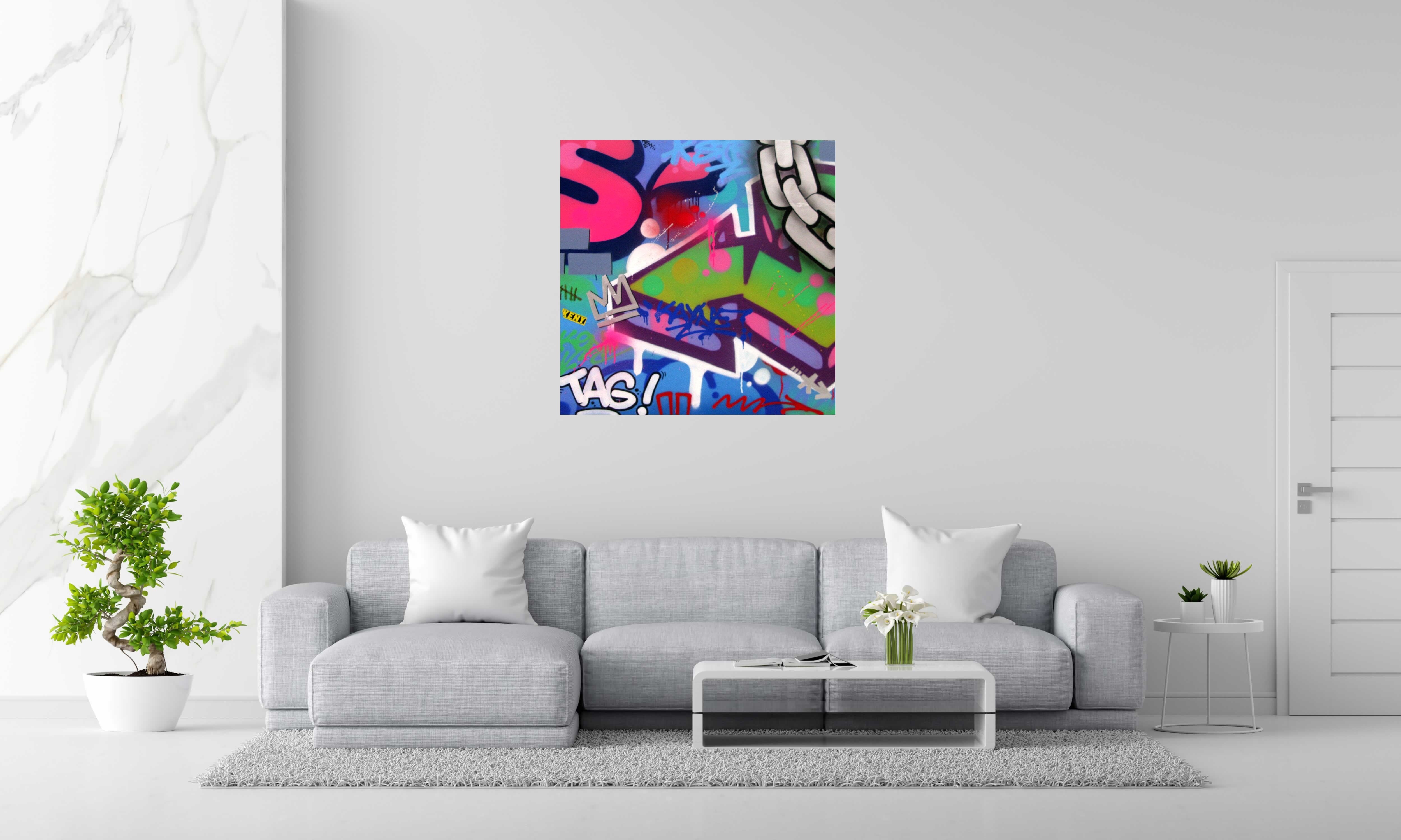 Tableau de KENY a pour titre FUNKY style graffiti, street art dim : KENYprix:800