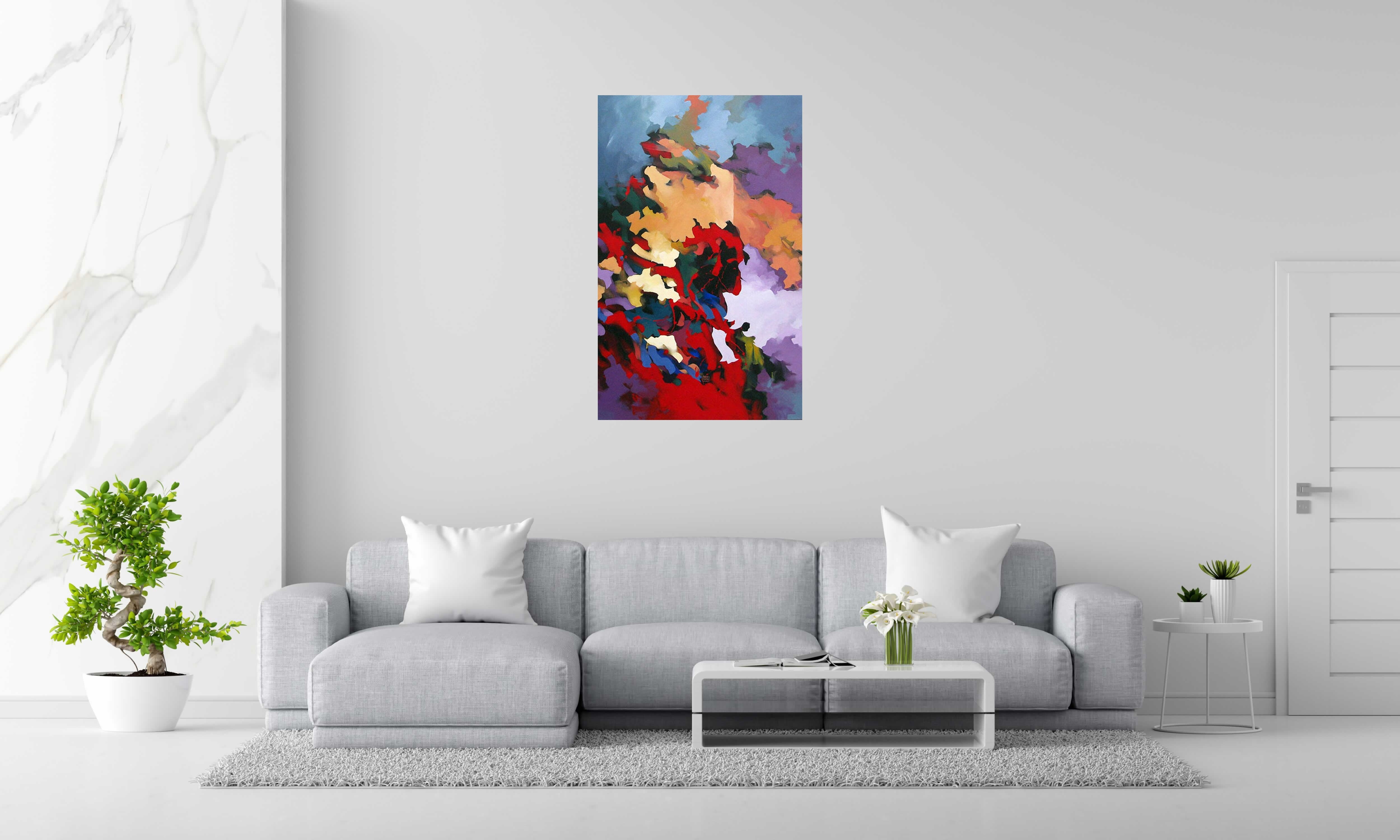 Tableau de BRUNEAU a pour titre LE CHEVAL D'ORGUEIL style abstrait dim : BRUNEAUprix:850