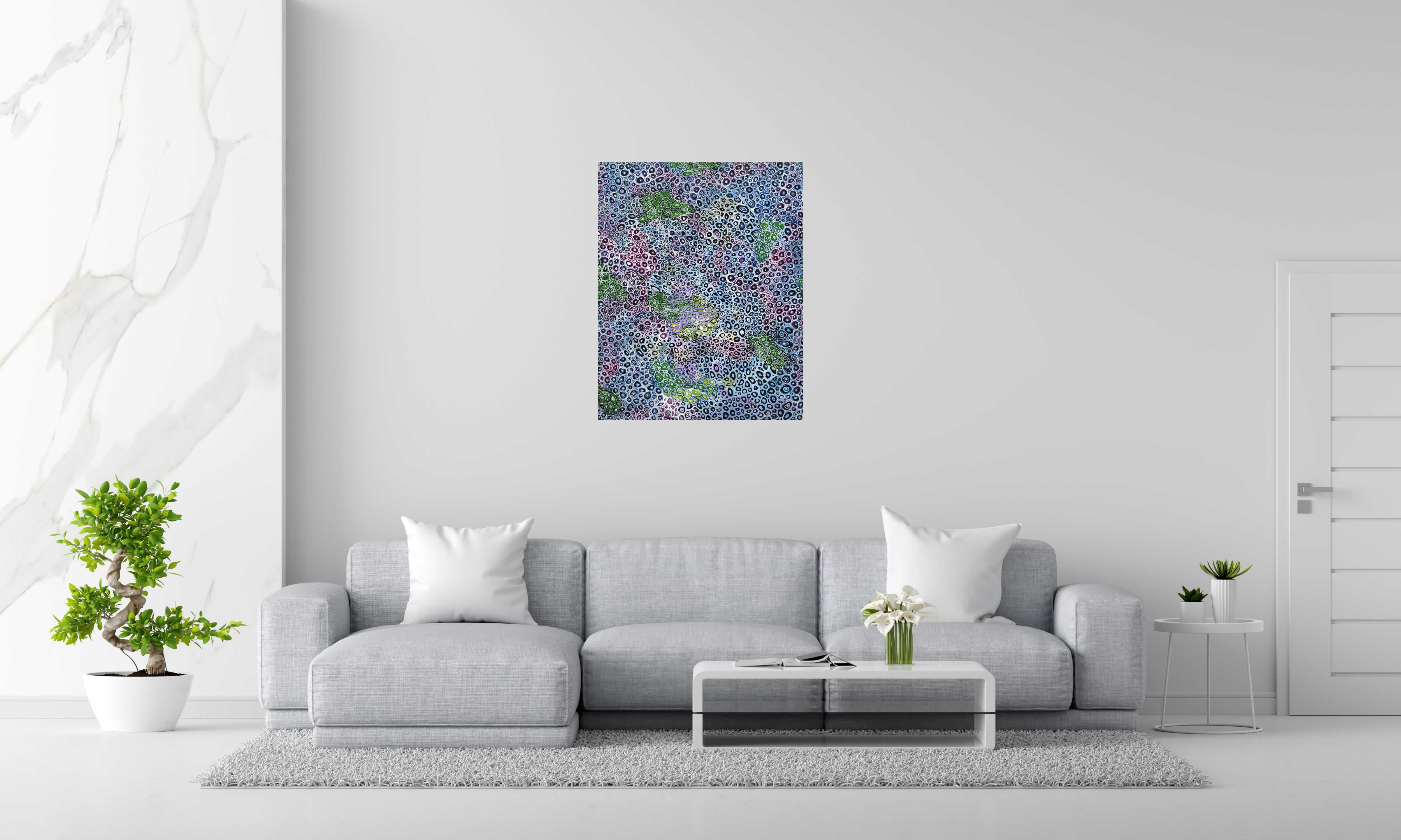 Tableau de JAVIER RAMIREZ a pour titre MICROCOSMES 18 style abstrait dim : JAVIER RAMIREZprix: