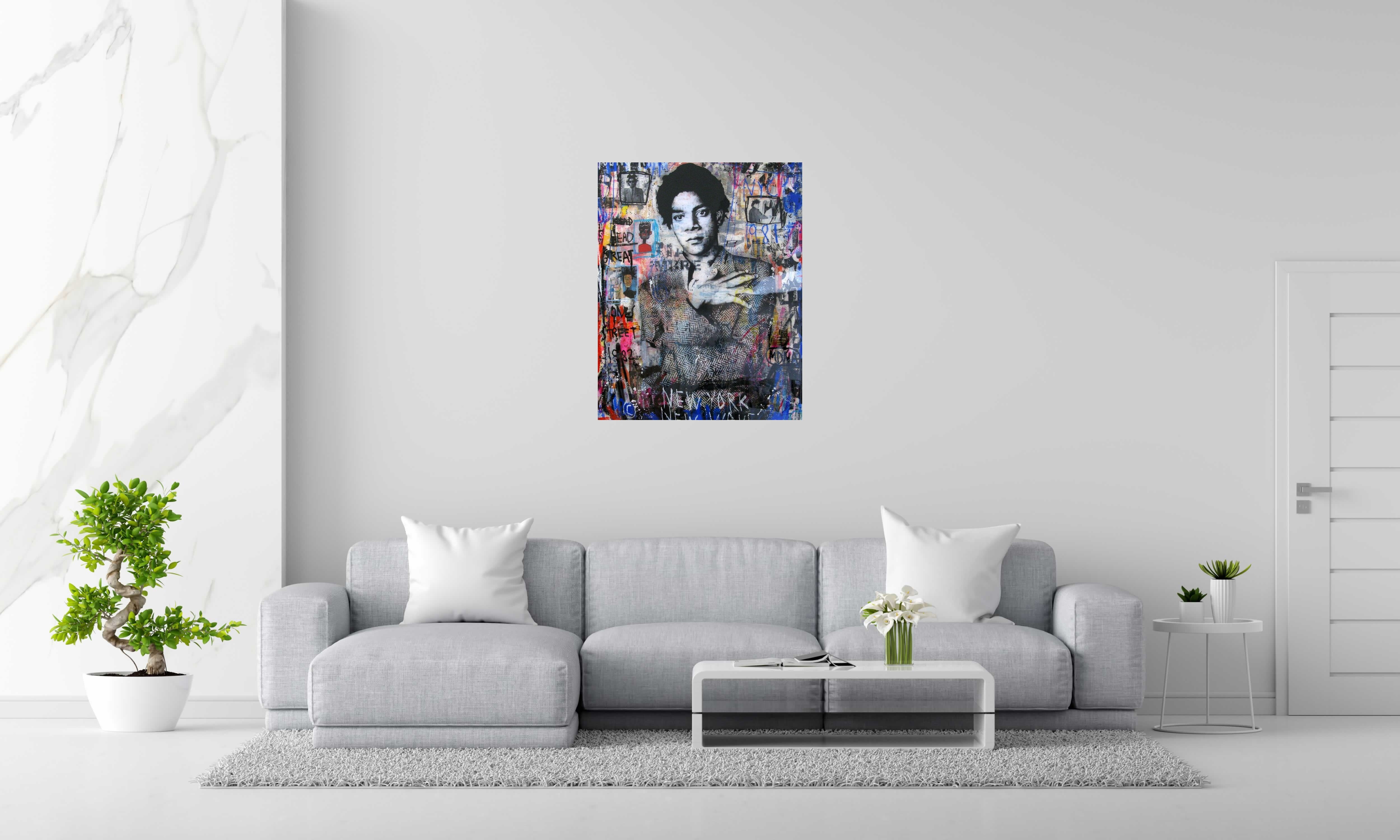 Tableau de THIERRY RASINE a pour titre YOUNG KING style street pop art, street art dim : THIERRY RASINEprix:1200