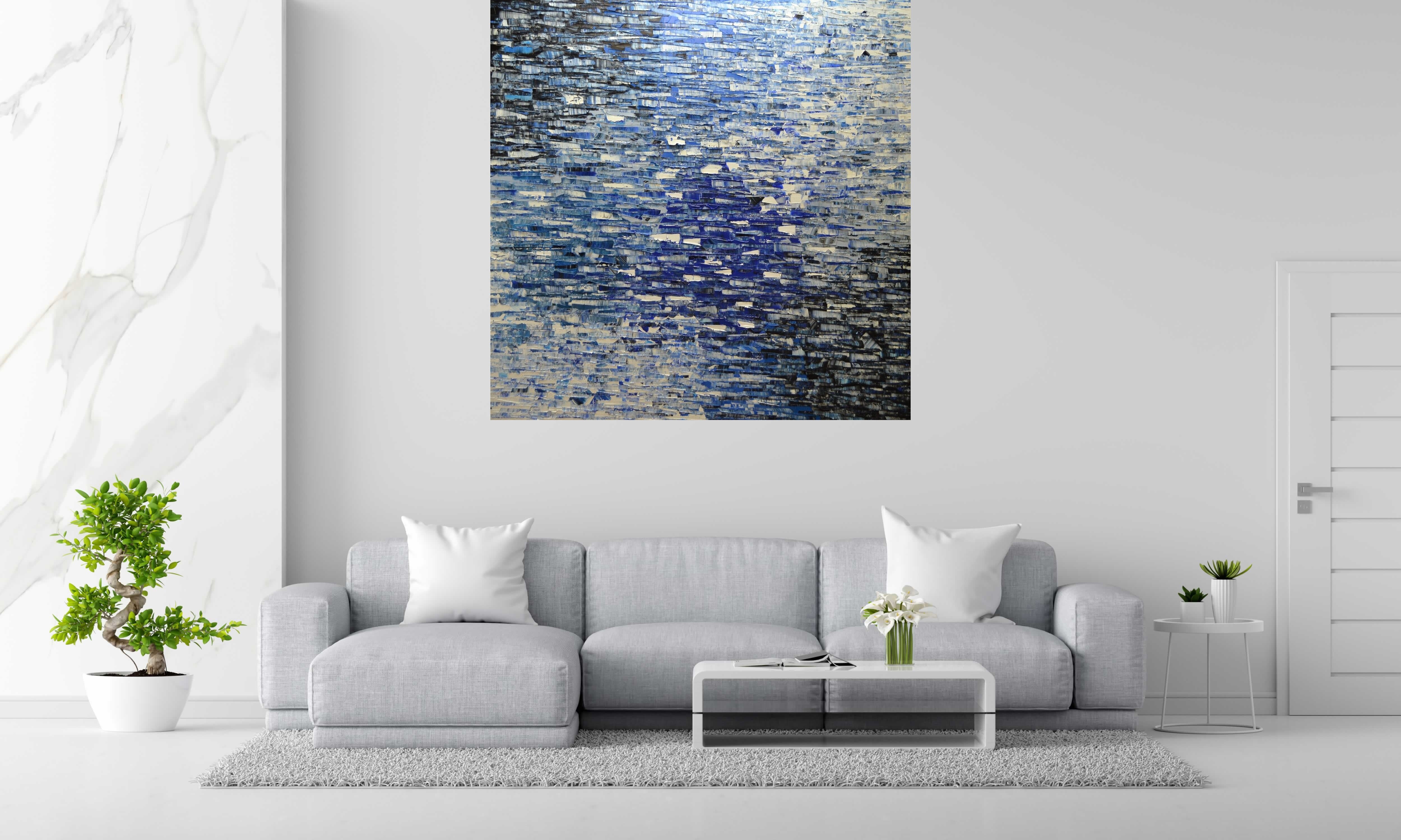 Peinture Peinture 07-2025-39 de ALAIN BECANNE dans un intérieur – 150 × 150 cm