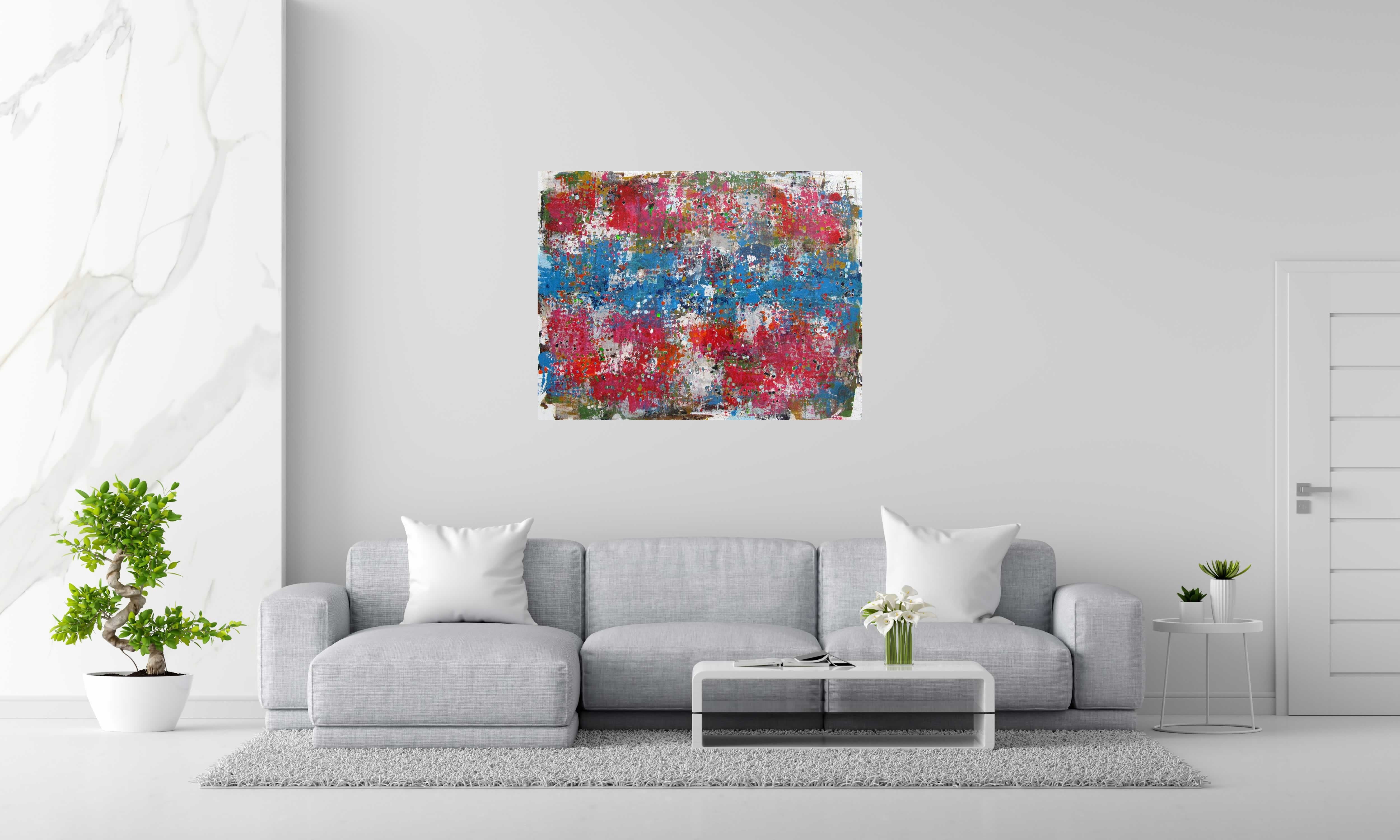 Peinture STONE SAPHIR de CELINE WEBER dans un intérieur – 100 × 100 cm