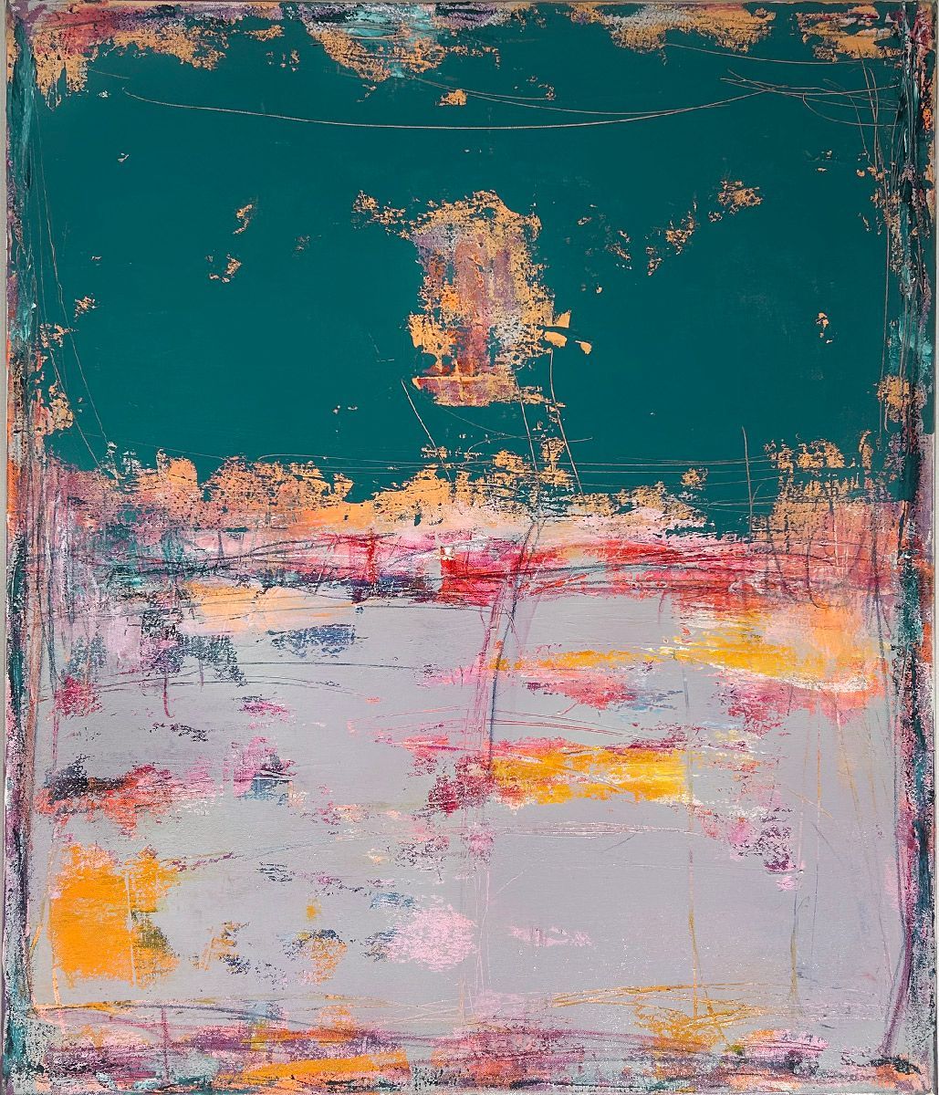 Peinture abstraite format xxl gris et jaune Nuances poudré – TANIA CARRARA – 81 × 100 cm