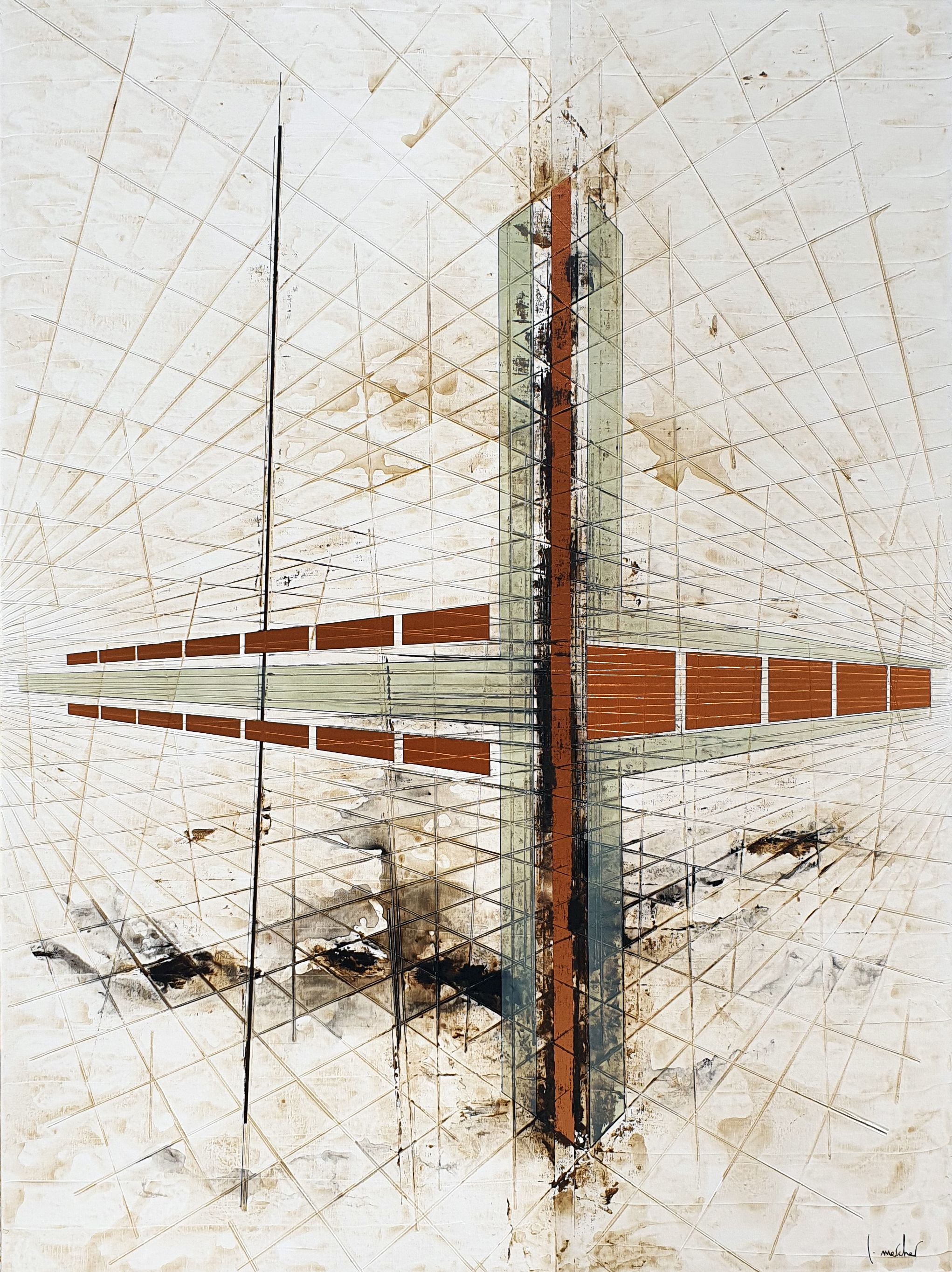Peinture abstraite format xxl BRONZE AGE – LUDOVIC MERCHER – 97 × 130 cm
