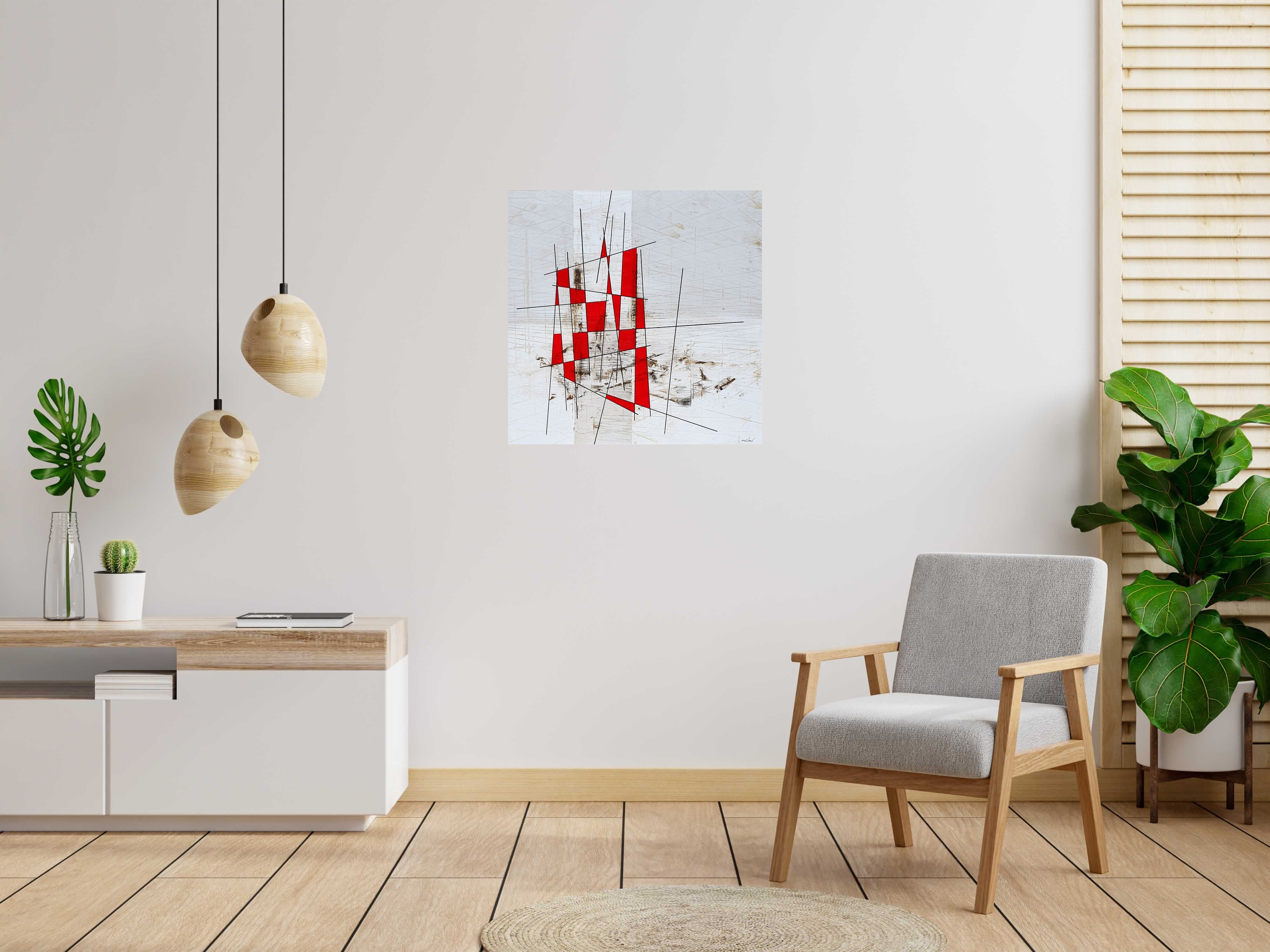 Peinture ÉCLATS de LUDOVIC MERCHER dans un intérieur – 80 × 80 cm