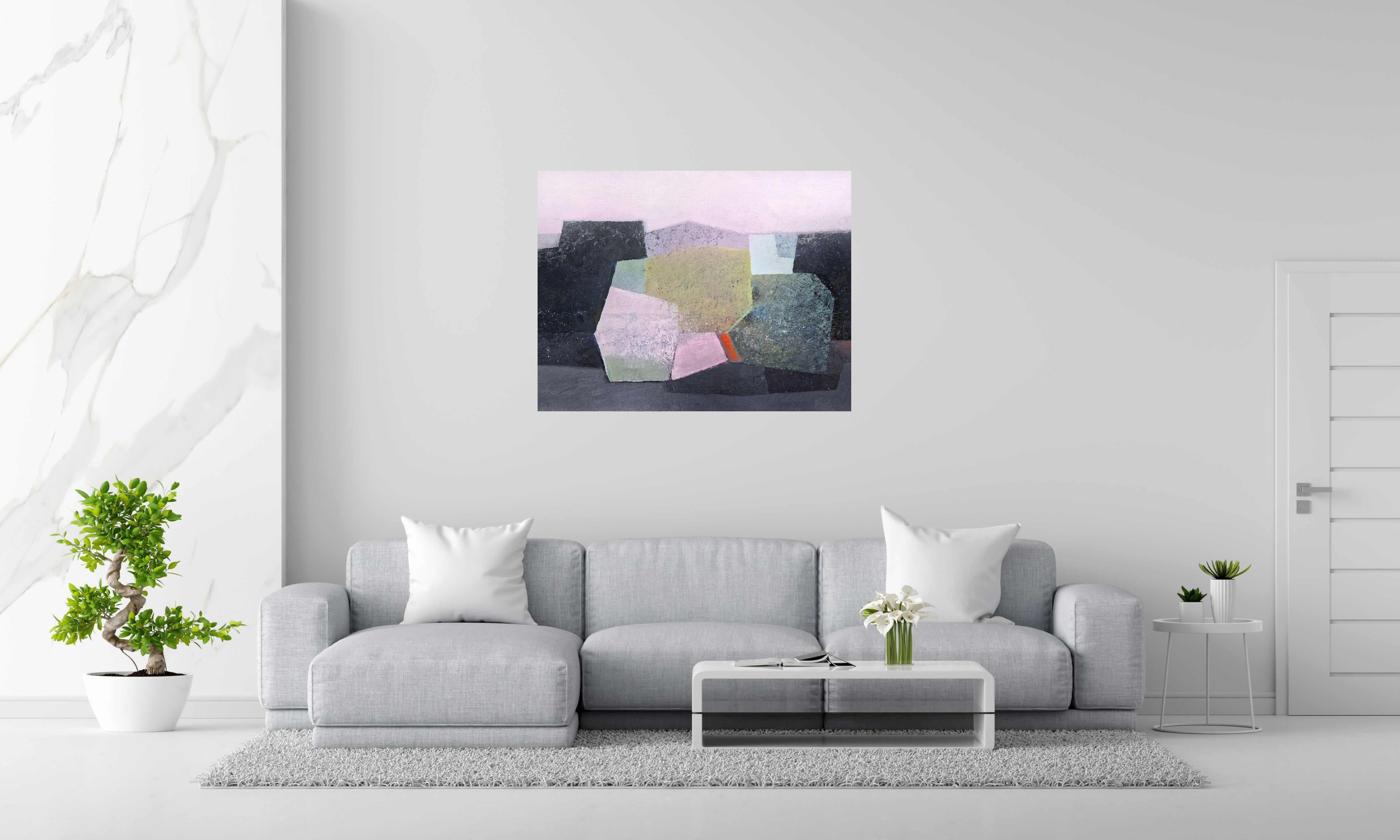 Peinture Tektonik 1 de N MAFFRE dans un intérieur – 116 × 89 cm