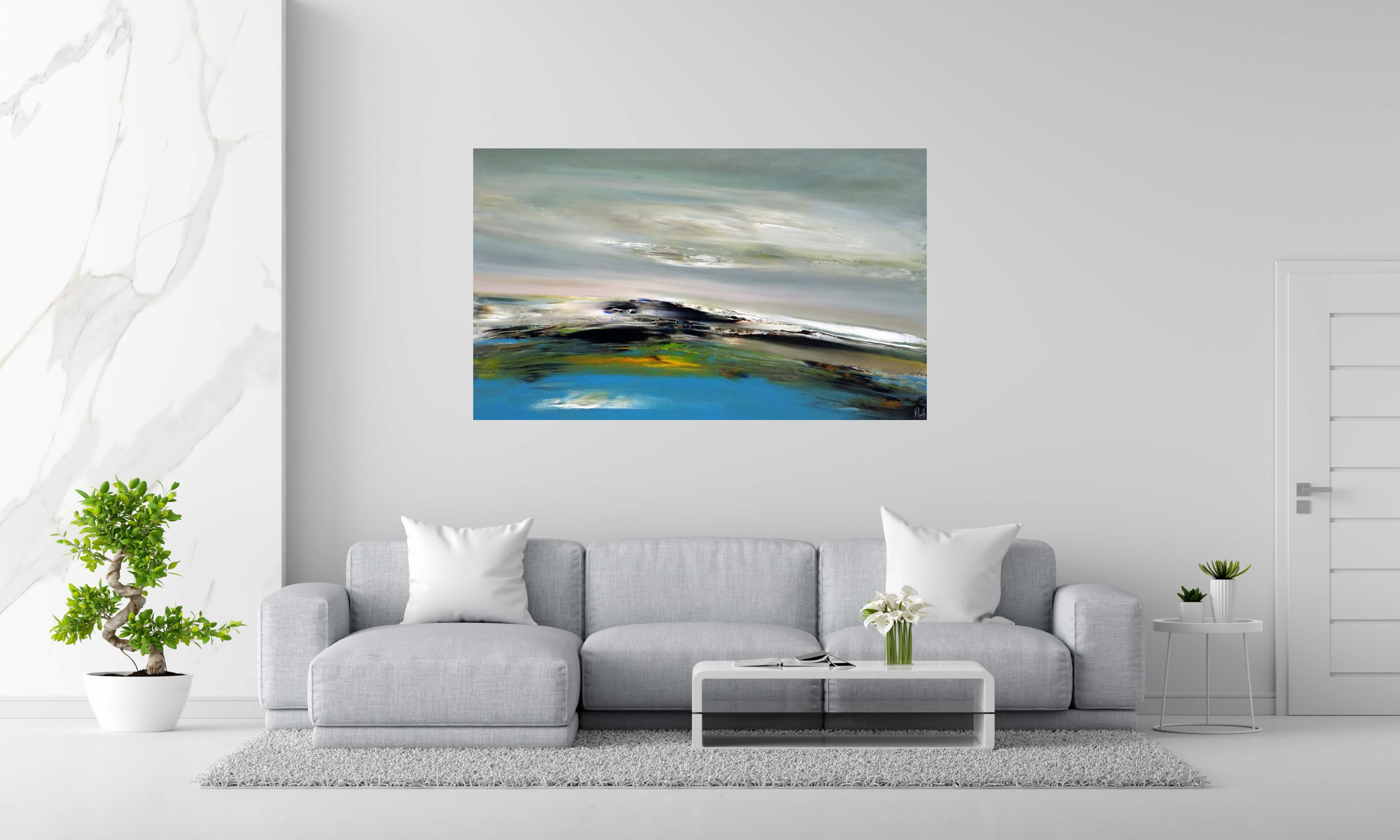 Peinture ODYSSEY de RUELLE NICOLAS dans un intérieur – 97 × 162 cm
