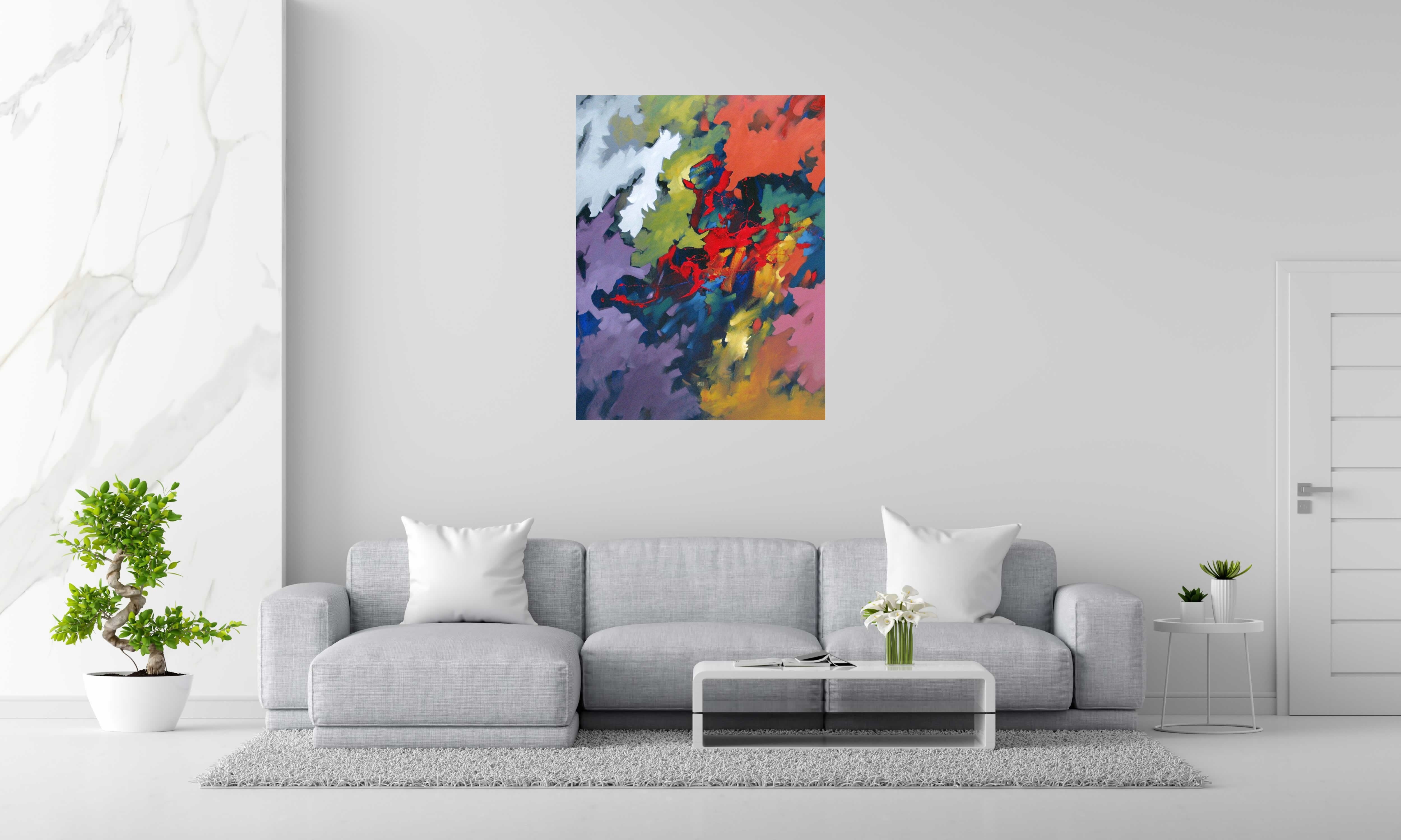 Peinture PEINTURE ABSTRAITE 49 de BRUNEAU dans un intérieur – 116 × 89 cm