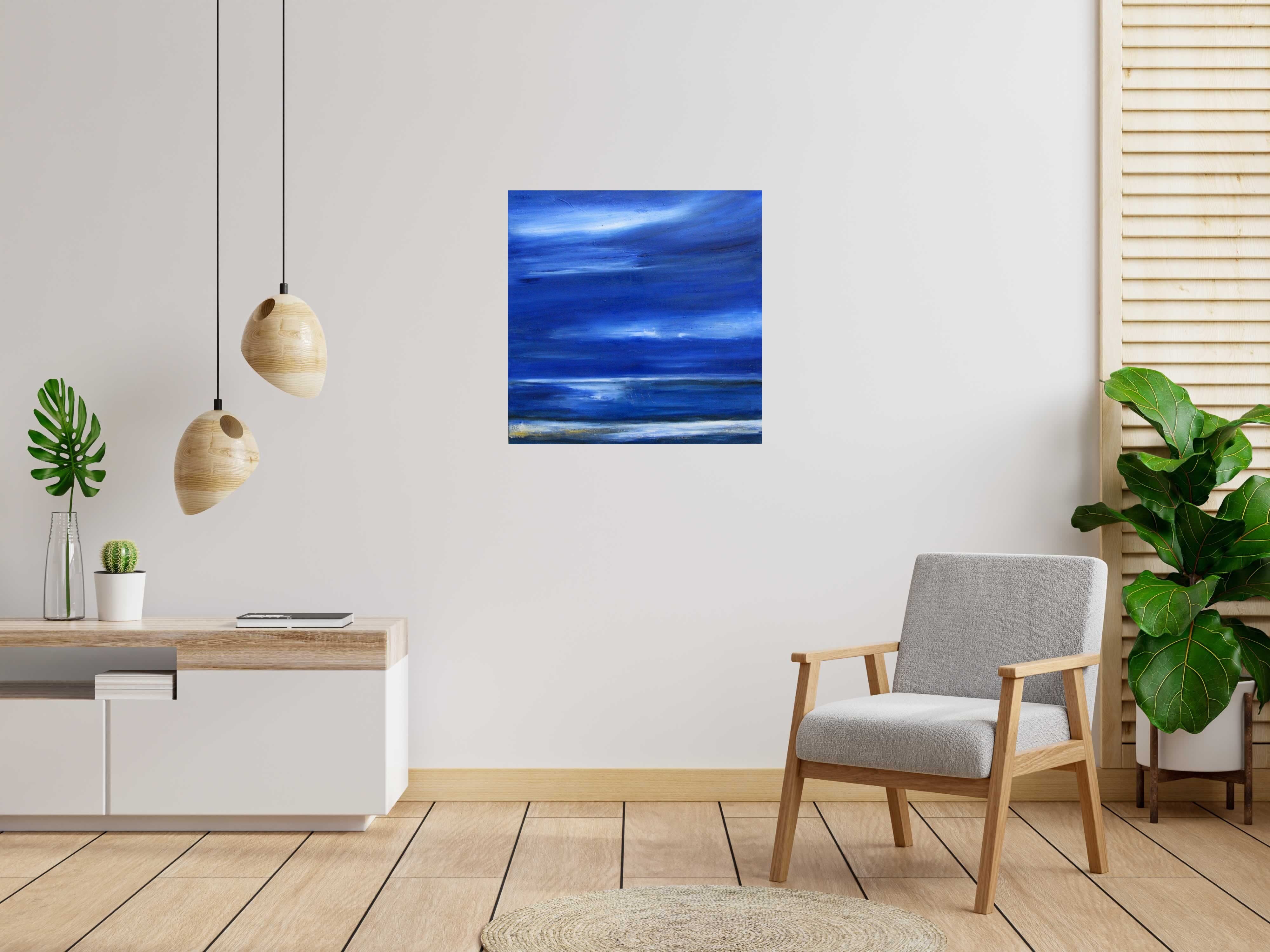 Peinture La mer la nuit de PASCALE JACQUEMOND dans un intérieur – 80 × 80 cm