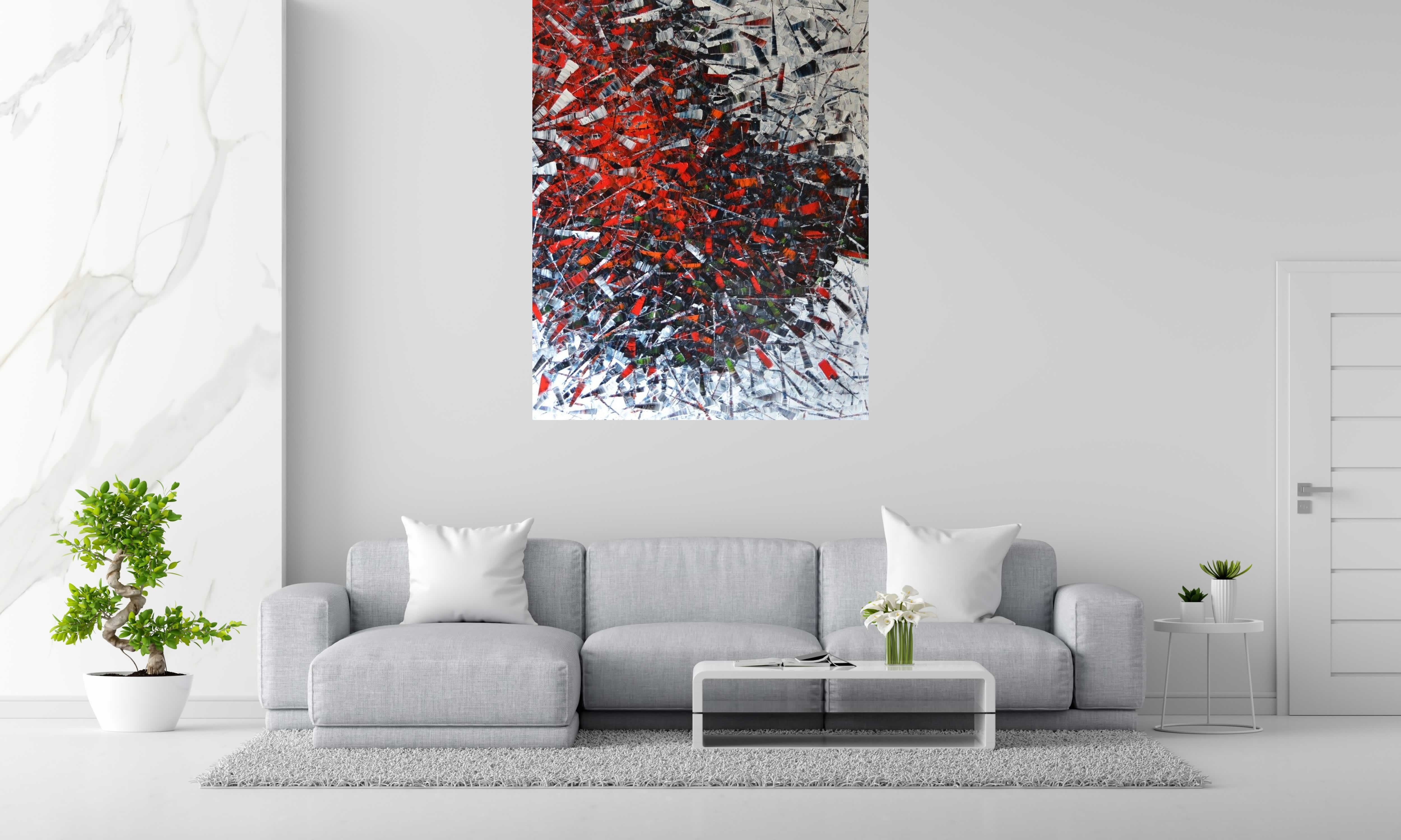 Peinture Peinture abstraite 01-2025-17 de ALAIN BECANNE dans un intérieur – 120 × 150 cm