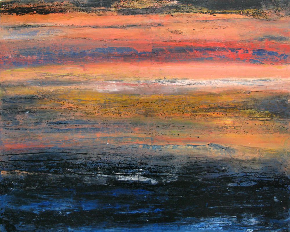 Peinture abstraite grande taille bleu Nuit orange – PASCALE JACQUEMOND – 81 × 100 cm