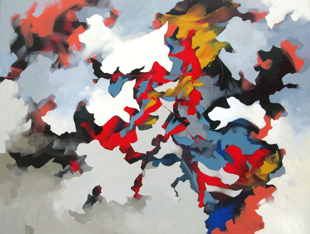 Peinture abstraite grande taille TOMBE DU CIEL – BRUNEAU – 81 × 100 cm