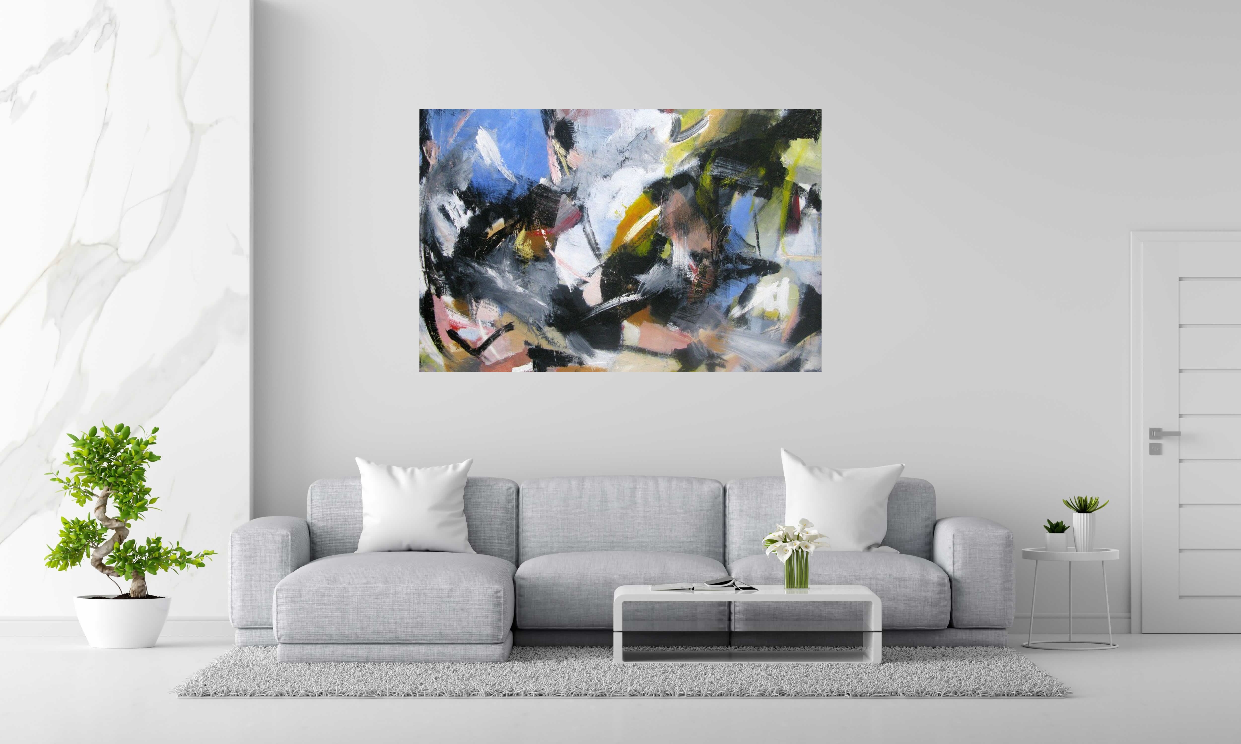 Peinture SONGE 10-01 de JM BARROIS dans un intérieur – 106 × 162 cm
