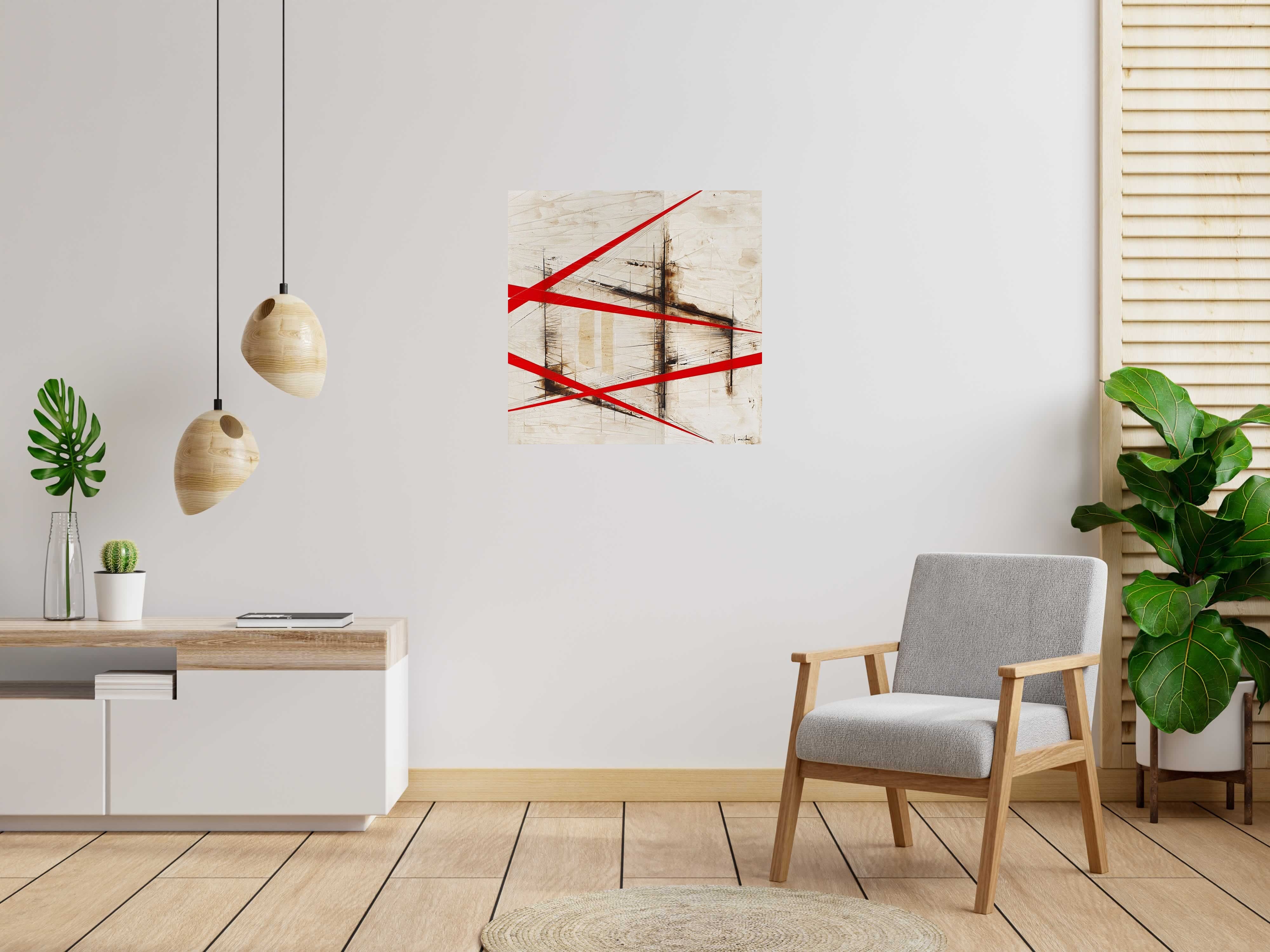 Peinture RAYS de LUDOVIC MERCHER dans un intérieur – 80 × 80 cm