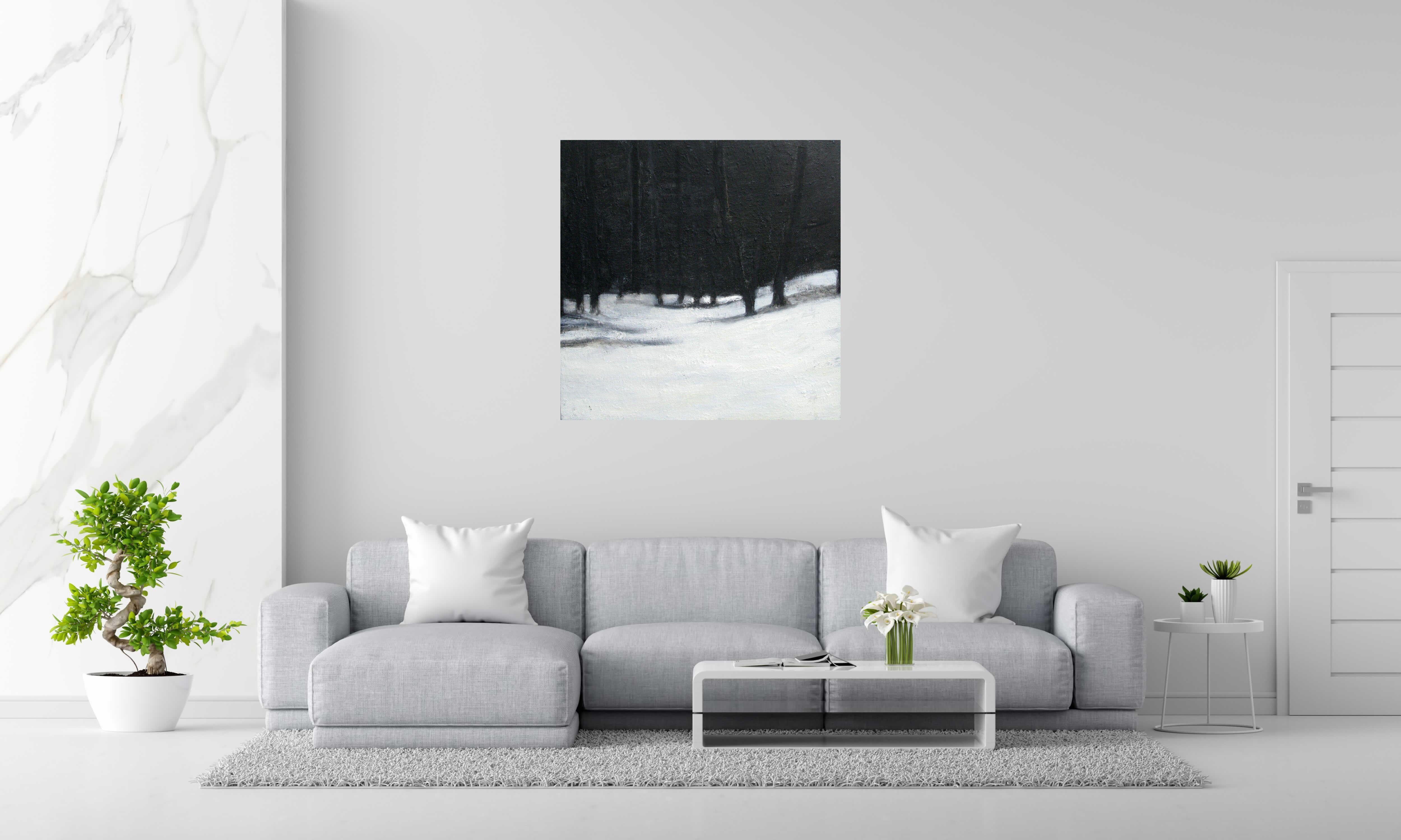 Peinture NEIGE de PASCALE JACQUEMOND dans un intérieur – 100 × 100 cm
