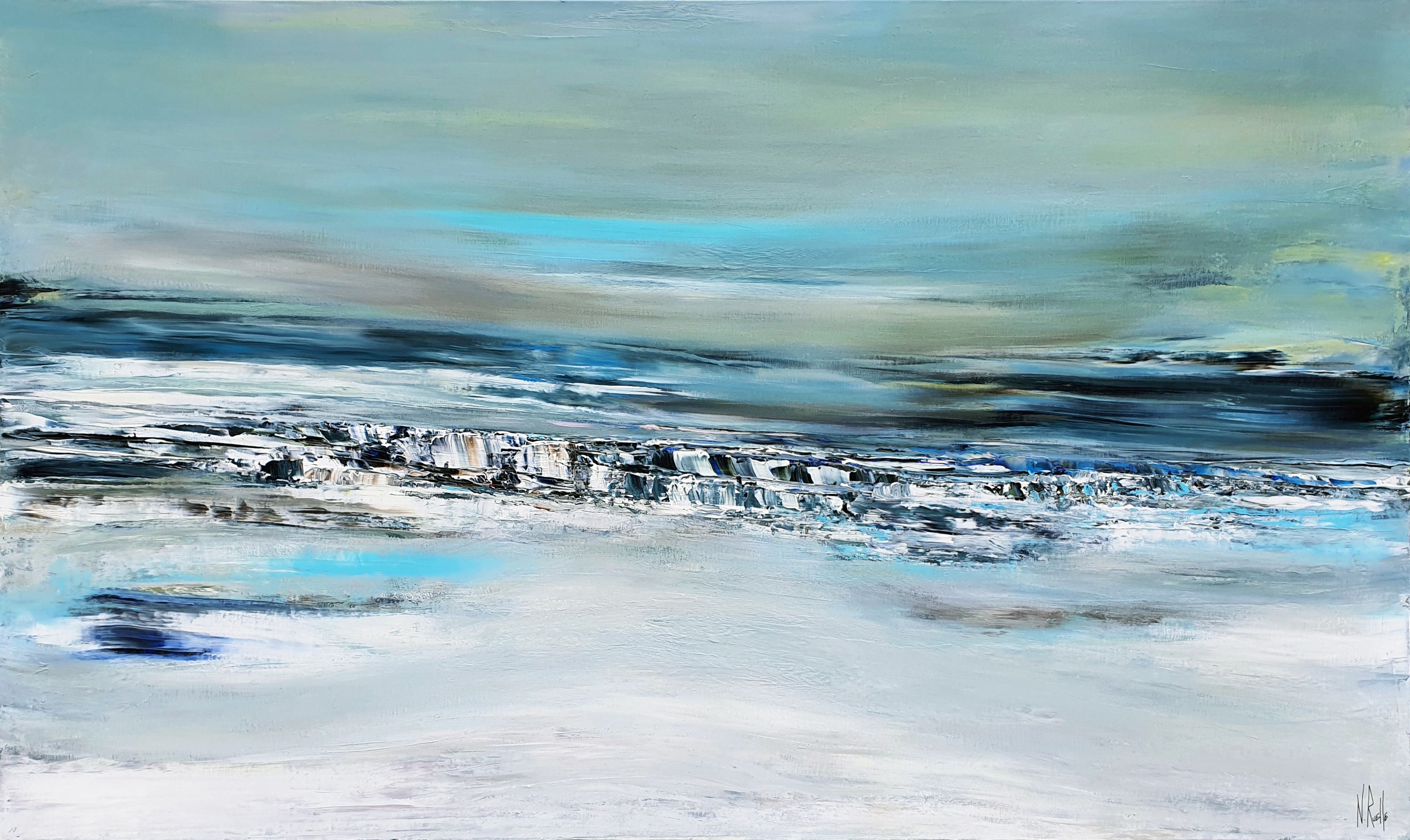 Peinture abstraite grande taille ENTRE DEUX MONDES – RUELLE NICOLAS – 162 × 97 cm