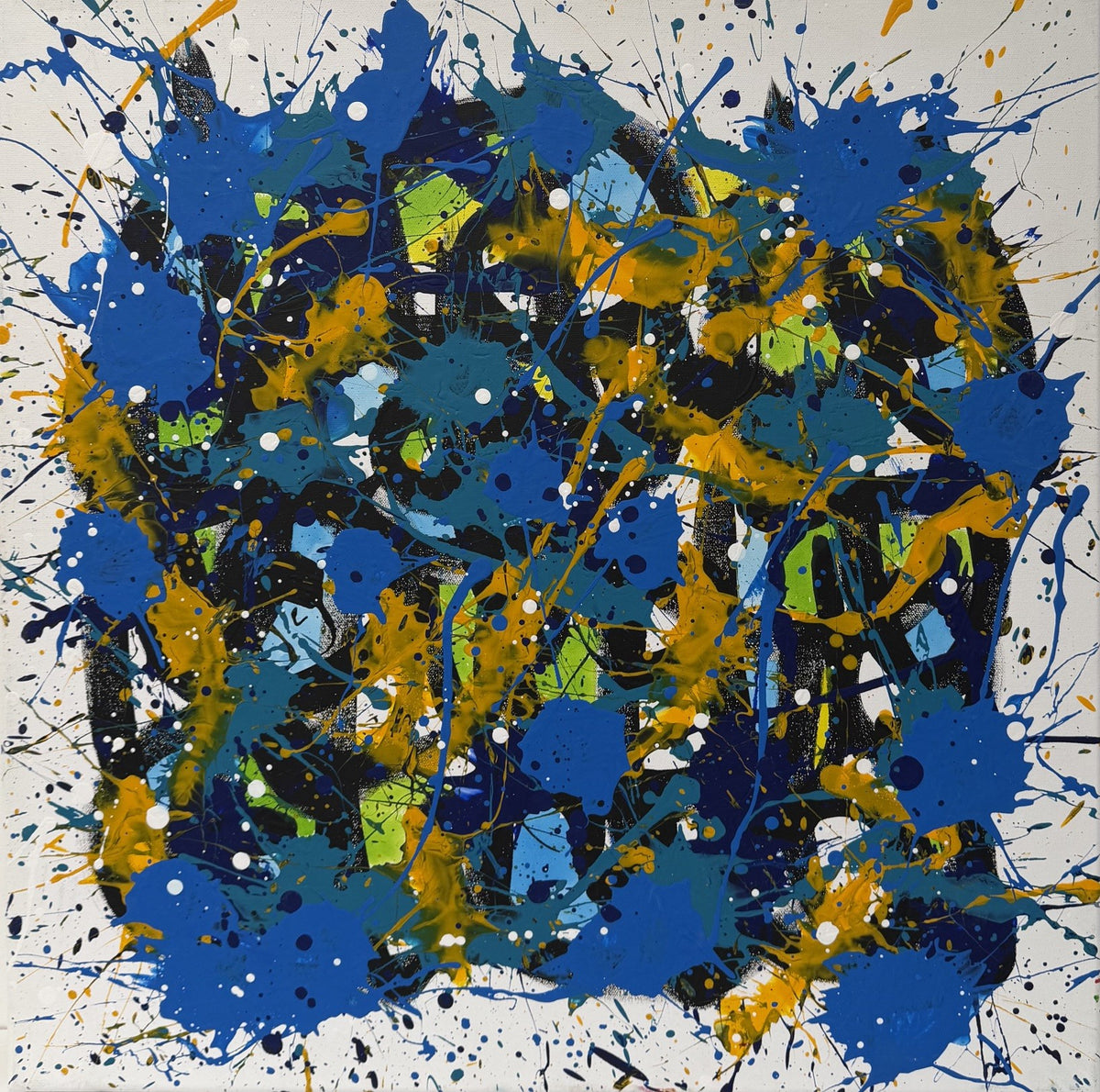 Peinture abstraite bleue de Stéphane Rime, acrylique sur toile, 60 x 60 cm