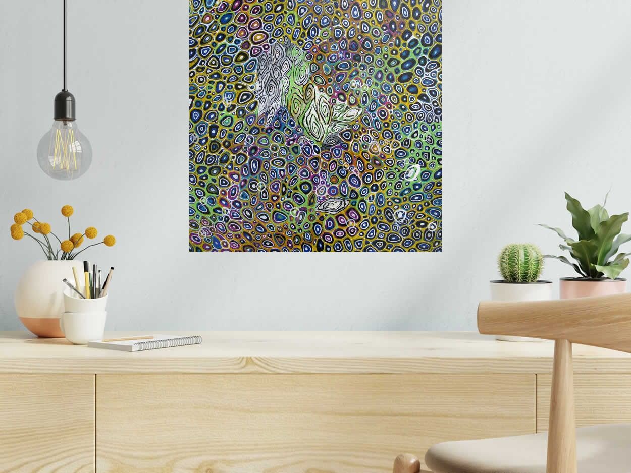 Peinture MICROCOSME 12 de JAVIER RAMIREZ dans un intérieur – 50 × 50 cm
