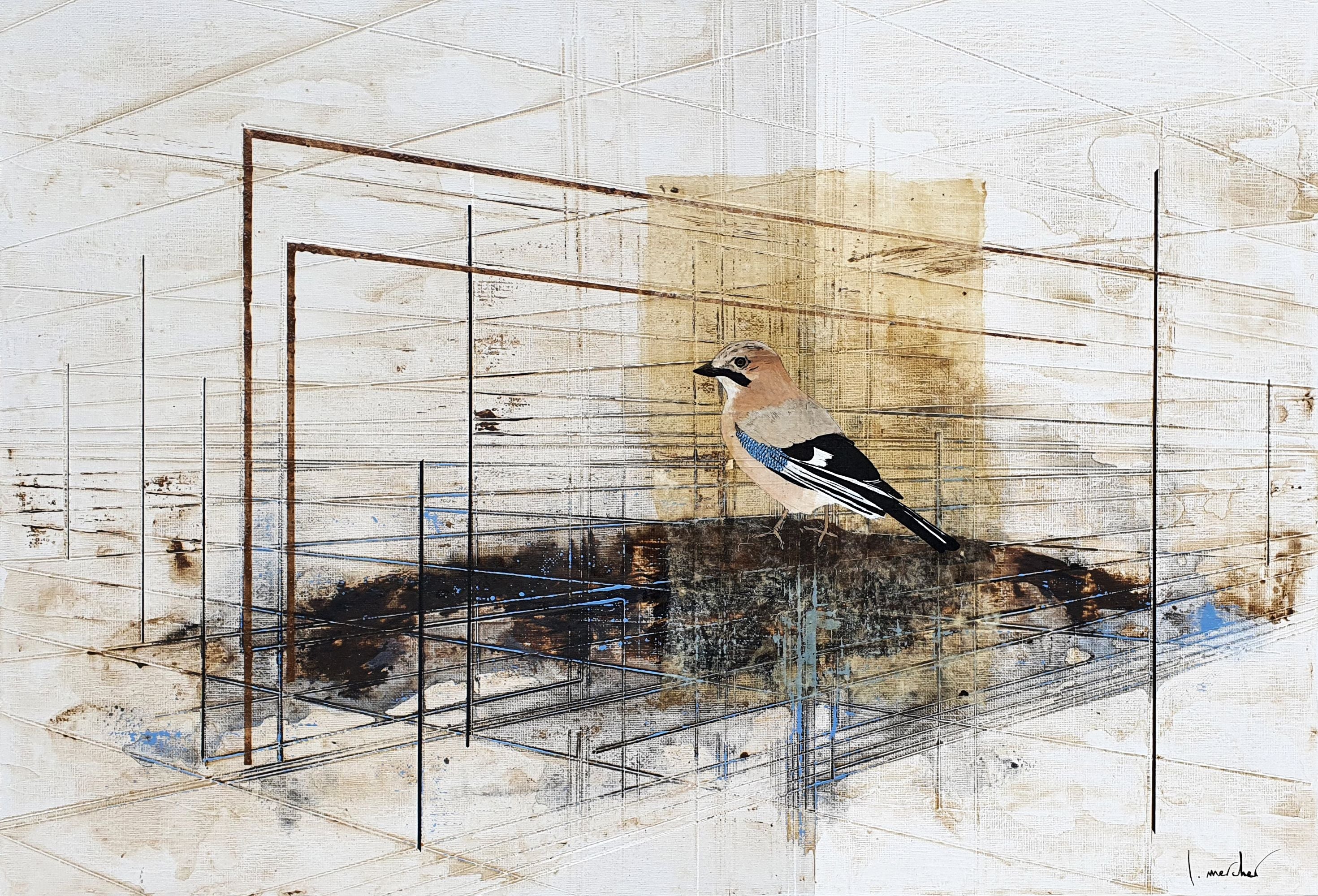 Peinture abstraite moyen format GEAI BLEU – LUDOVIC MERCHER – 73 × 50 cm