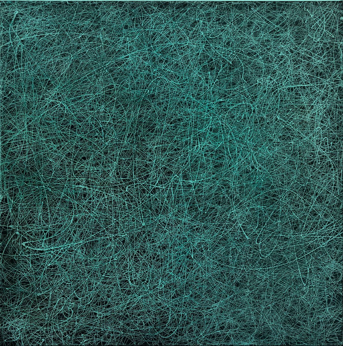 Peinture abstraite moyen format noir et vert BLUE 7 – NASH – 60 × 60 cm