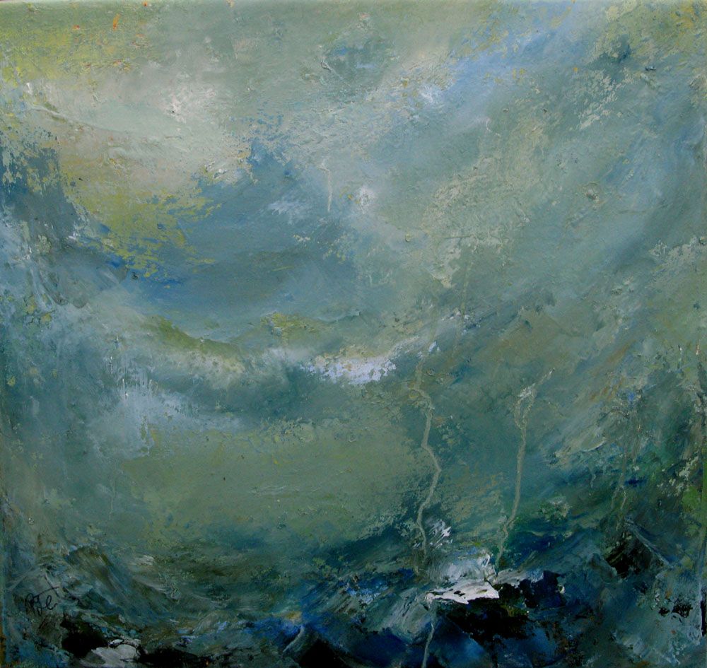 Peinture abstraite petit format blanc ST – PASCALE JACQUEMOND – 40 × 40 cm