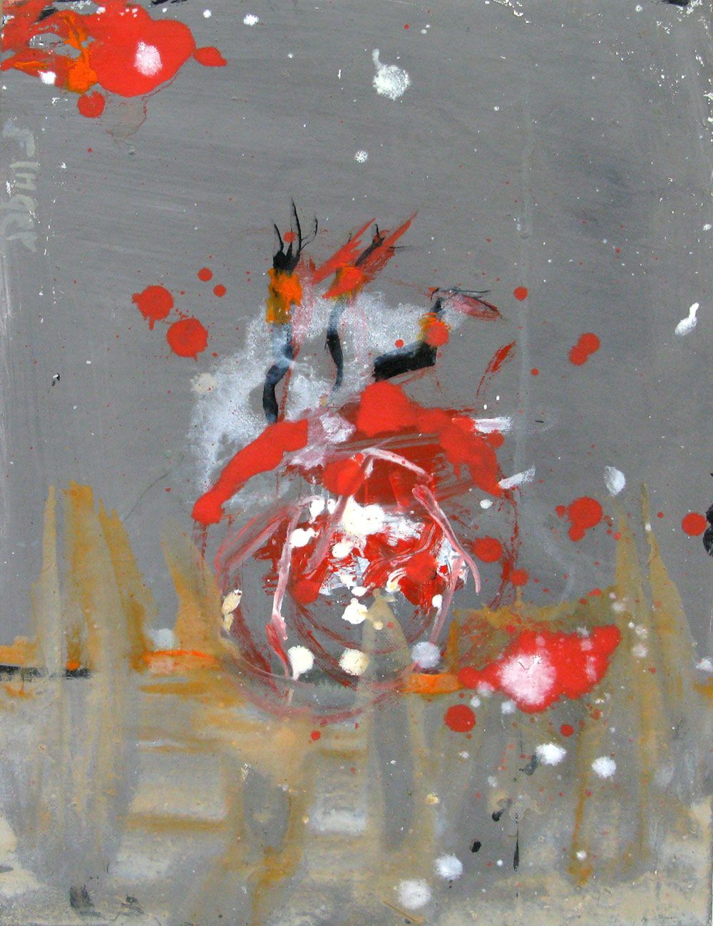Peinture abstraite petit format gris et rouge SANS TITRE – RINGER HERVE – 33 × 46 cm