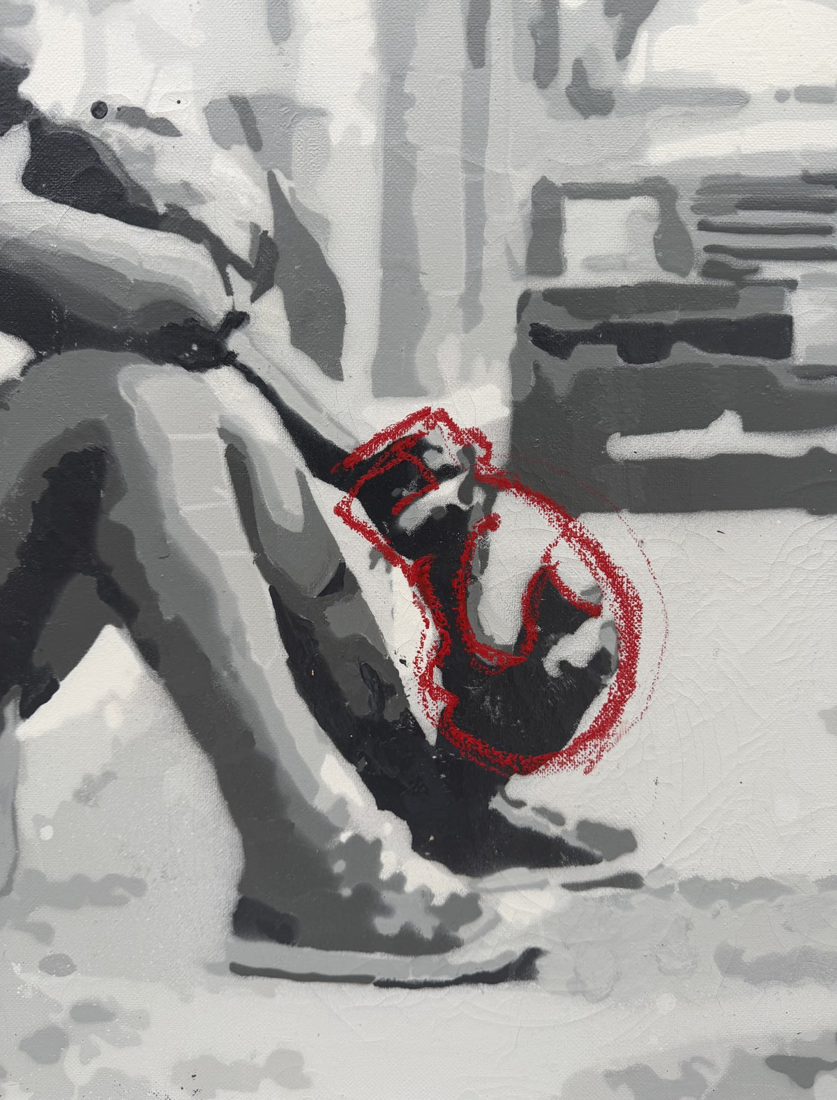 Peinture Boxeur trottoir de MISS FUCK dans un intérieur – 80 × 80 cm