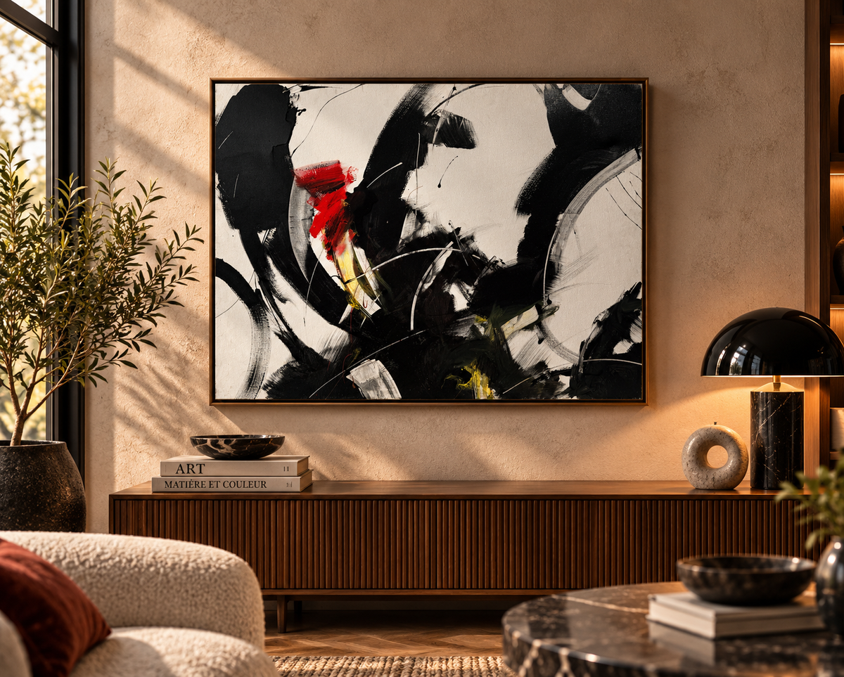 Peinture Sans-titre de JM BARROIS dans un intérieur – 100 × 81 cm