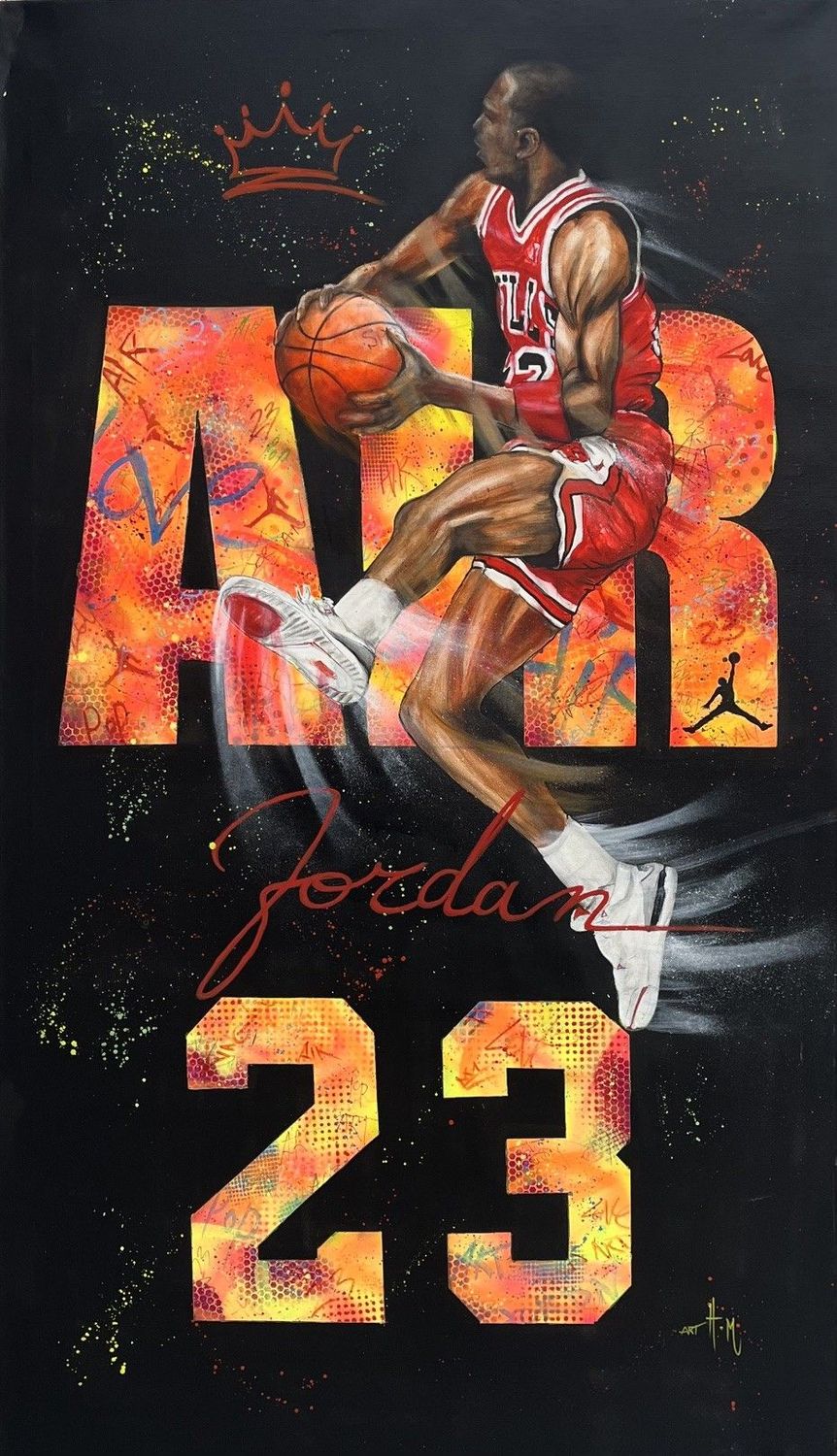 Peinture figurative format xxl bleu Air Jordan 23 – ART HM – 95 × 165 cm