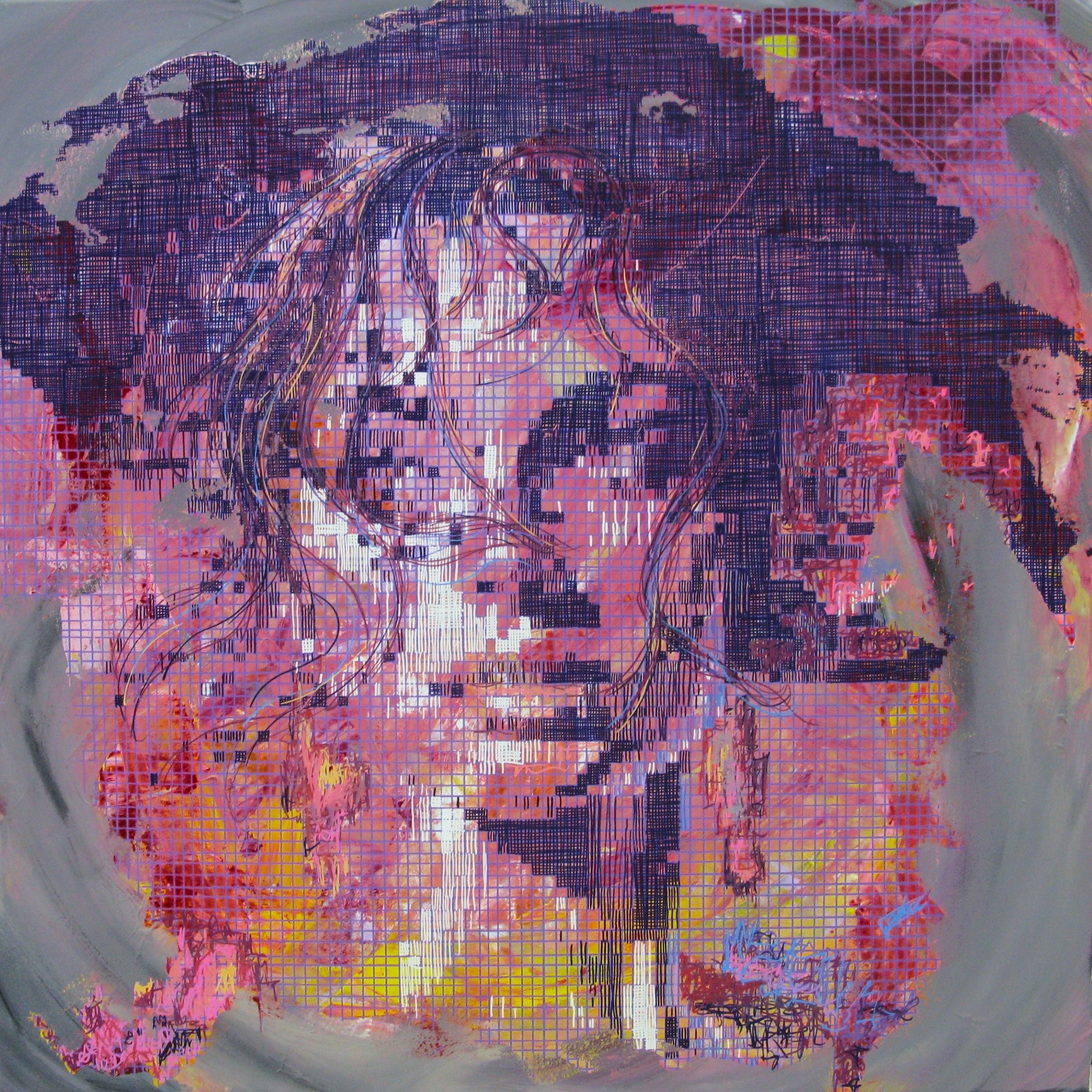 Peinture figurative format xxl bleu REAPPROPRIATION HUMAINE TANGO – NICOLAS JESBAC – 100 × 100 cm