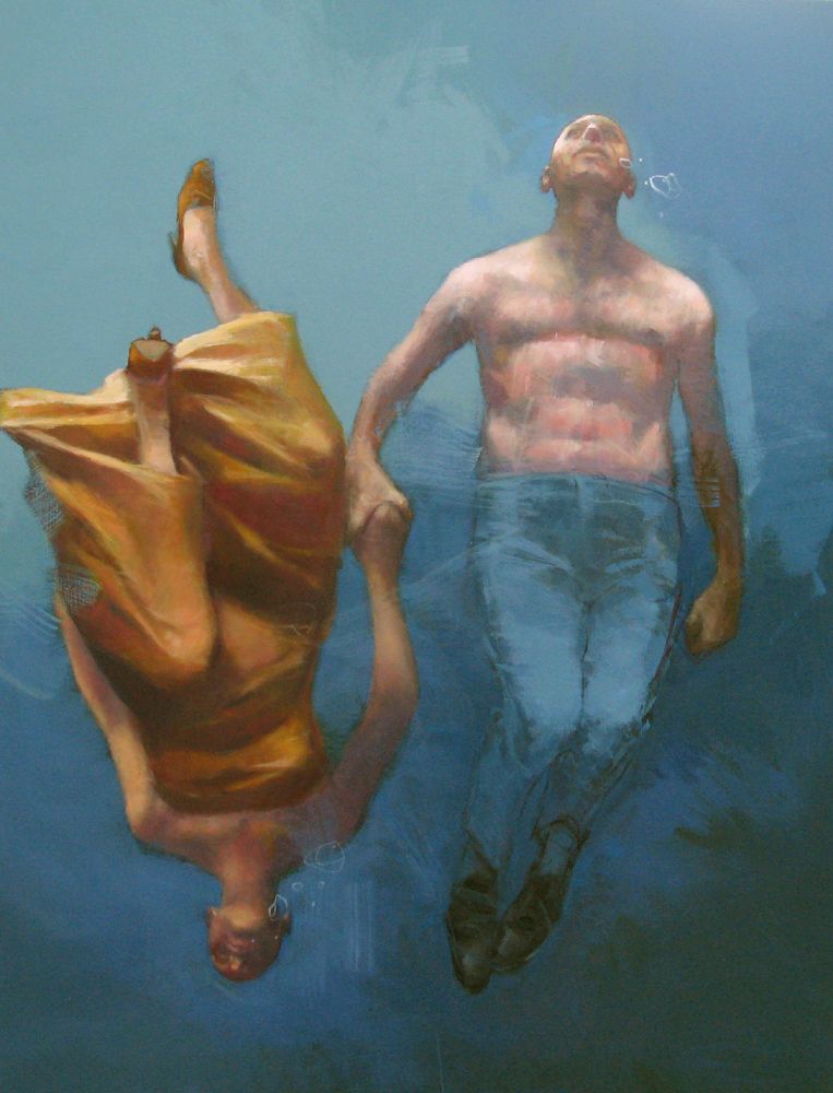 Peinture figurative format xxl bleu DEPTHS – OLIVIER MASSEBEUF – 97 × 130 cm