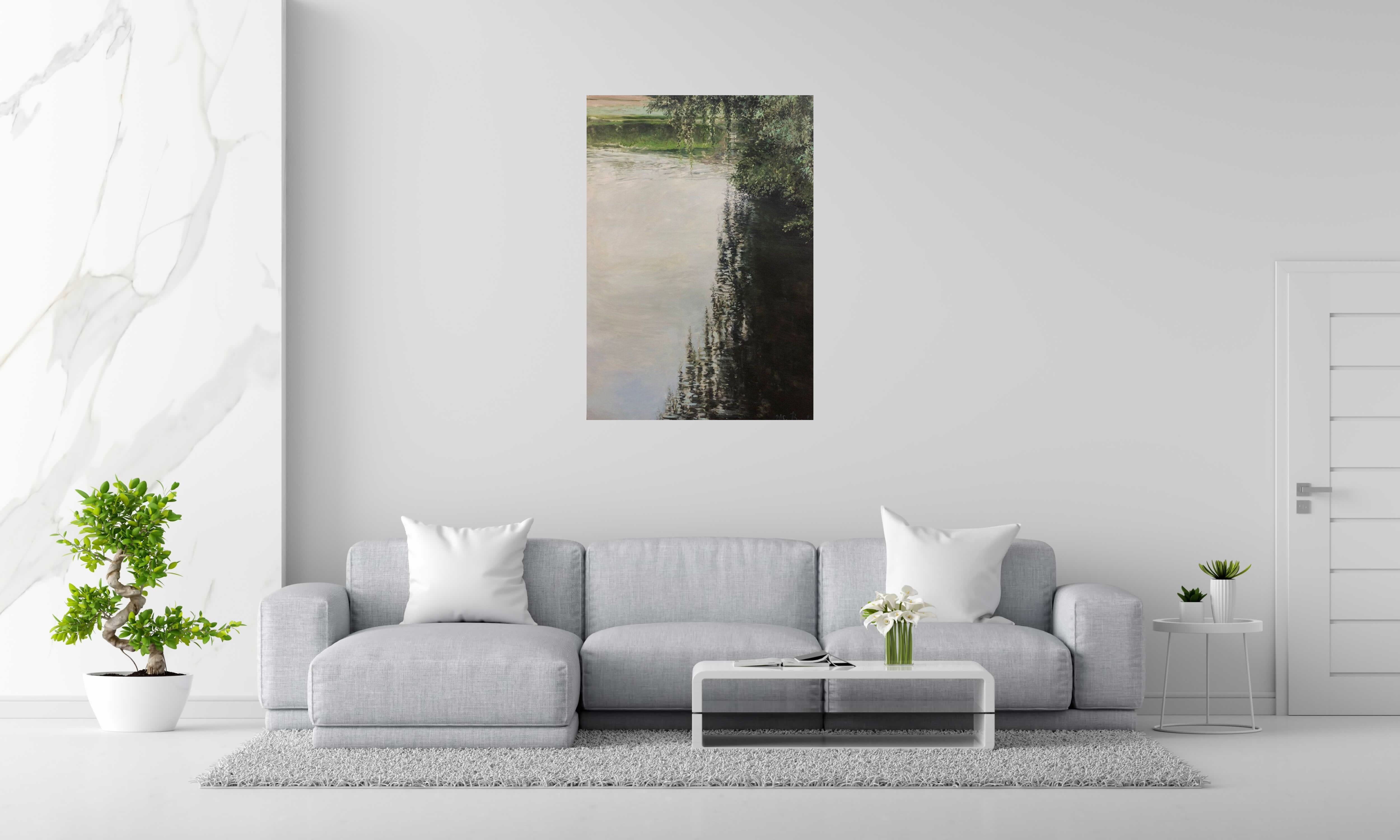 Peinture Saules de ELISE BARAT dans un intérieur – 81 × 116 cm