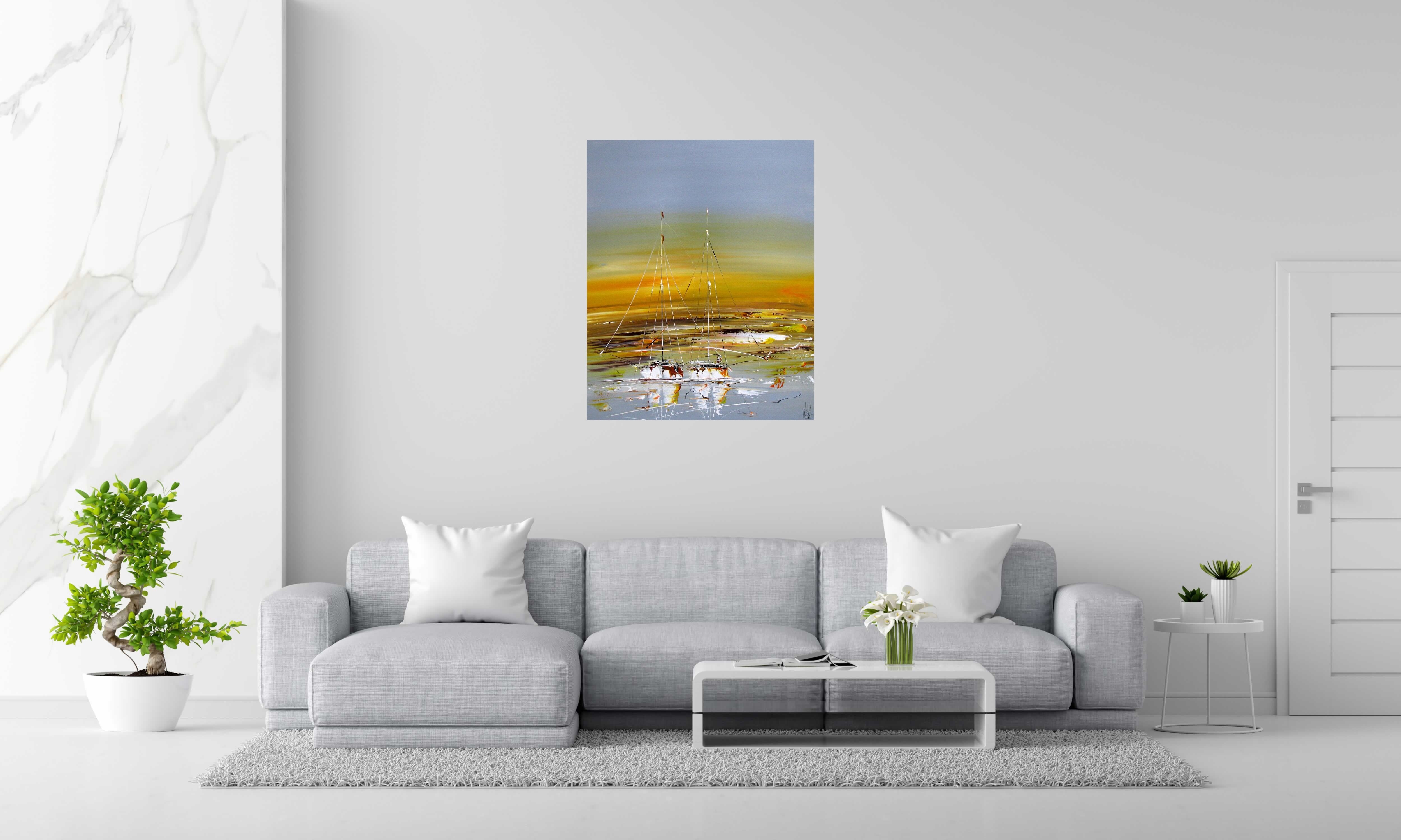 Peinture Marine abstraite 47 de F. BOUTET dans un intérieur – 81 × 100 cm