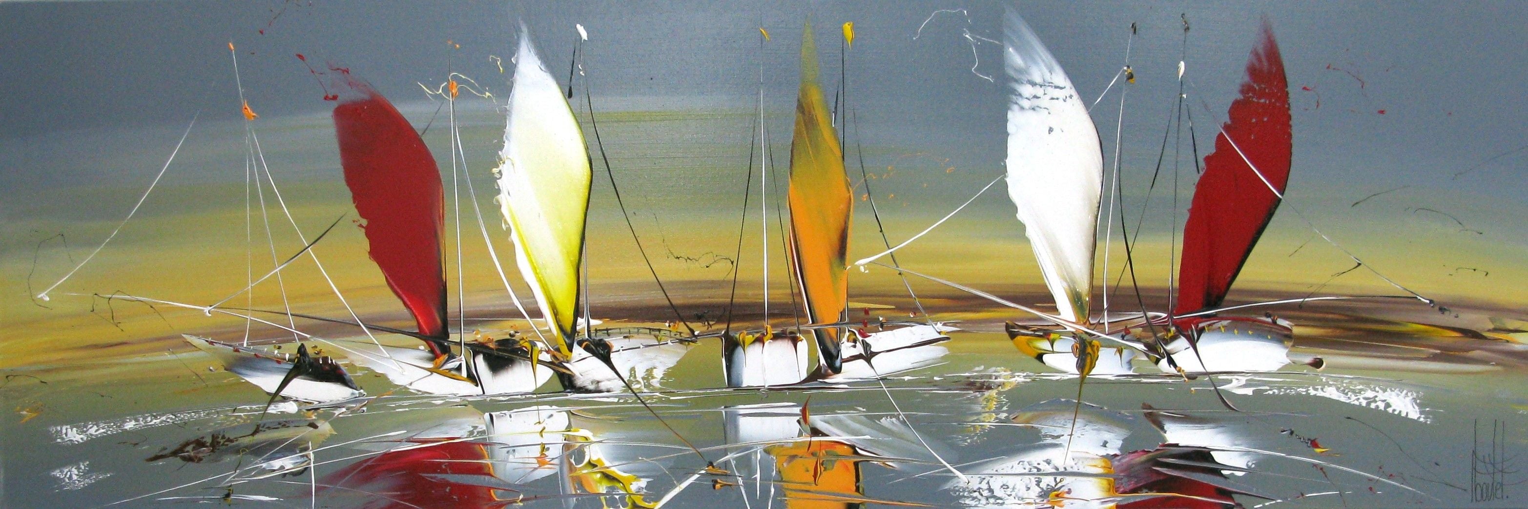 Peinture figurative format xxl gris MARINE ABSTRAITE 74 – F. BOUTET – 150 × 50 cm