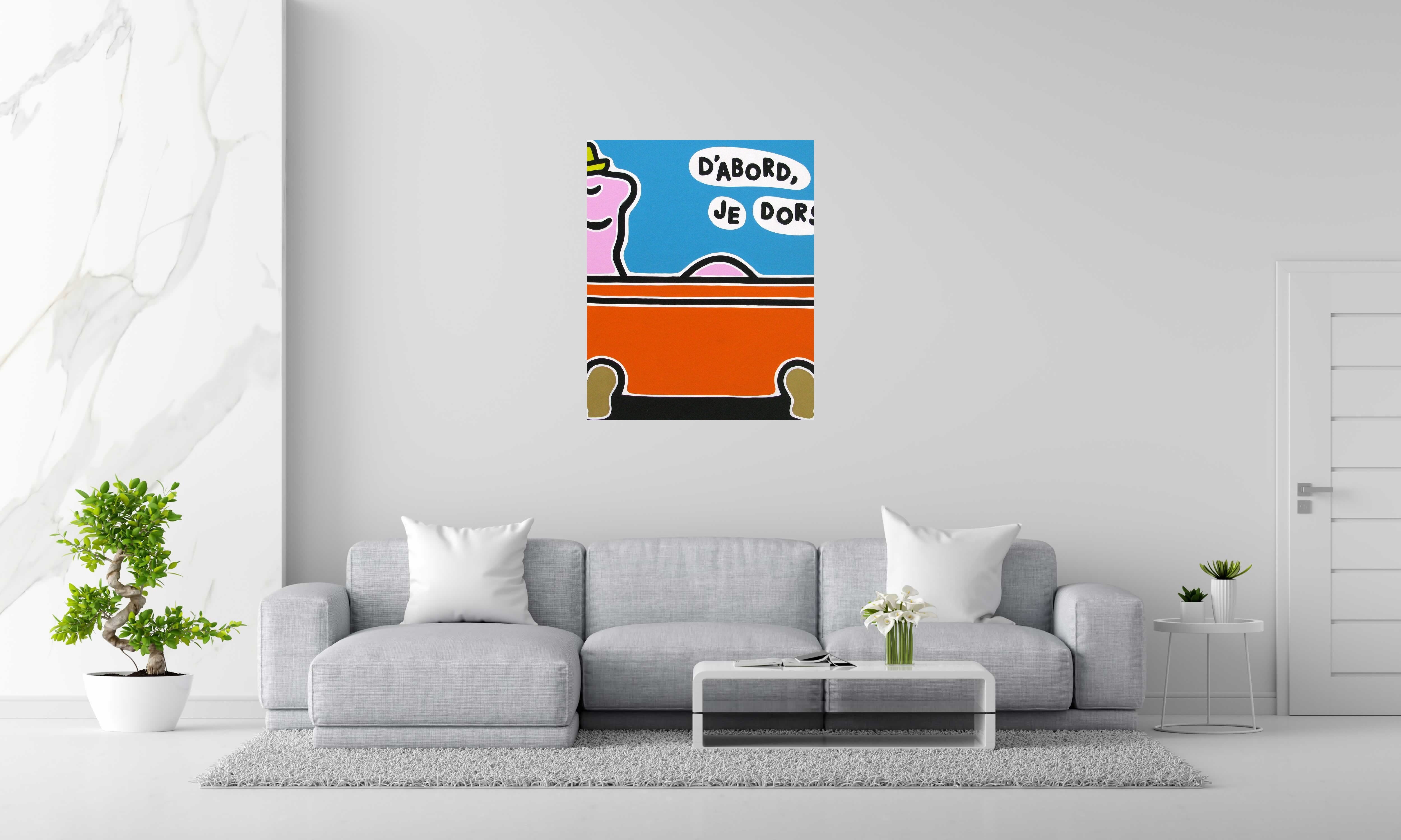 Peinture D'abord je dors de MOUSTACHE BLEUE dans un intérieur – 81 × 100 cm