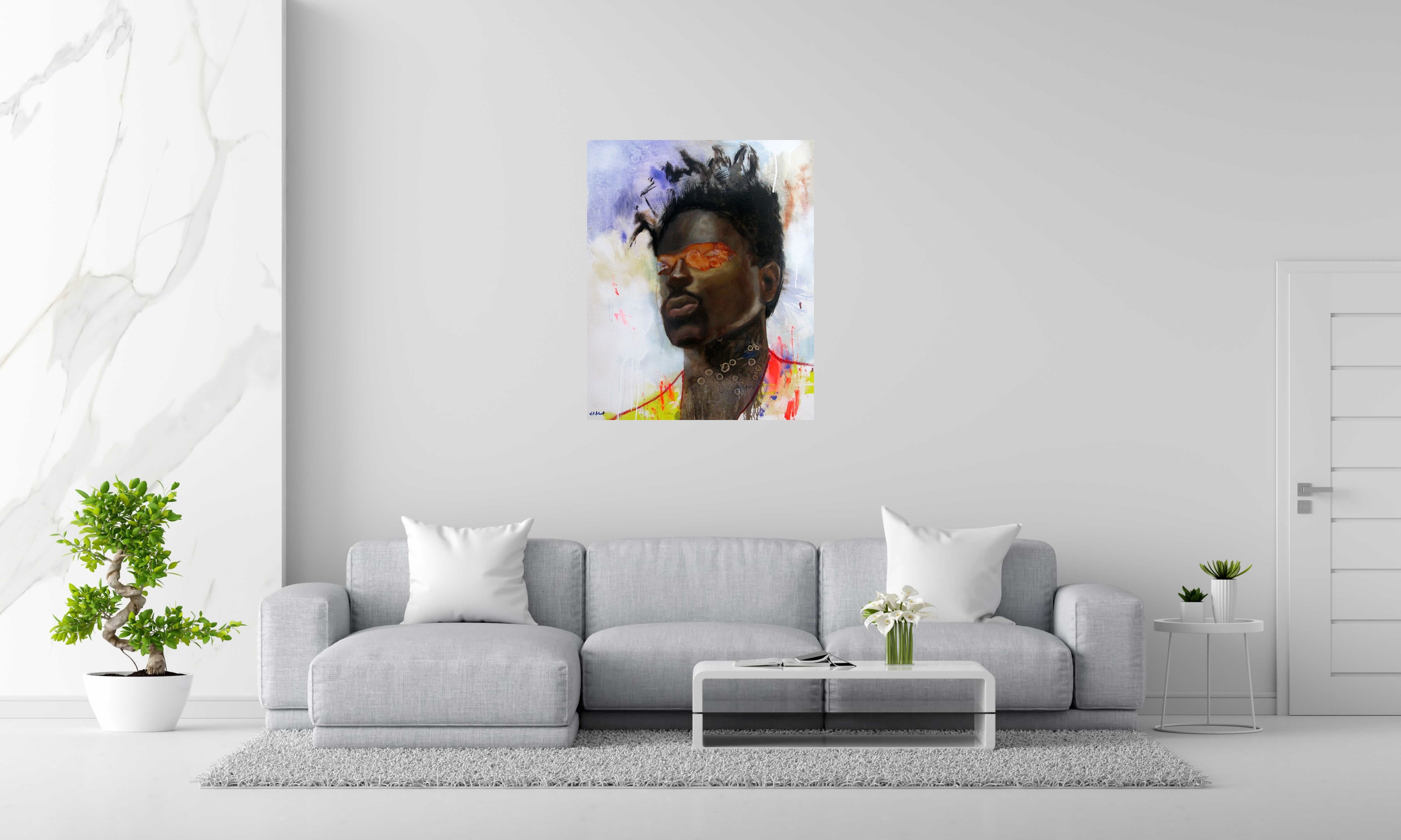 Peinture BRUME de NAWEL AUBERT dans un intérieur – 81 × 100 cm