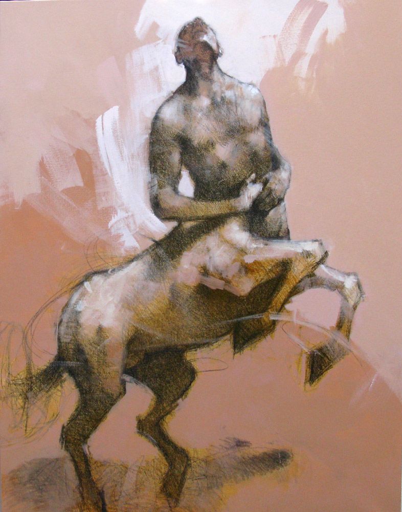 Peinture figurative format xxl Solar Centaur – OLIVIER MASSEBEUF – 97 × 130 cm