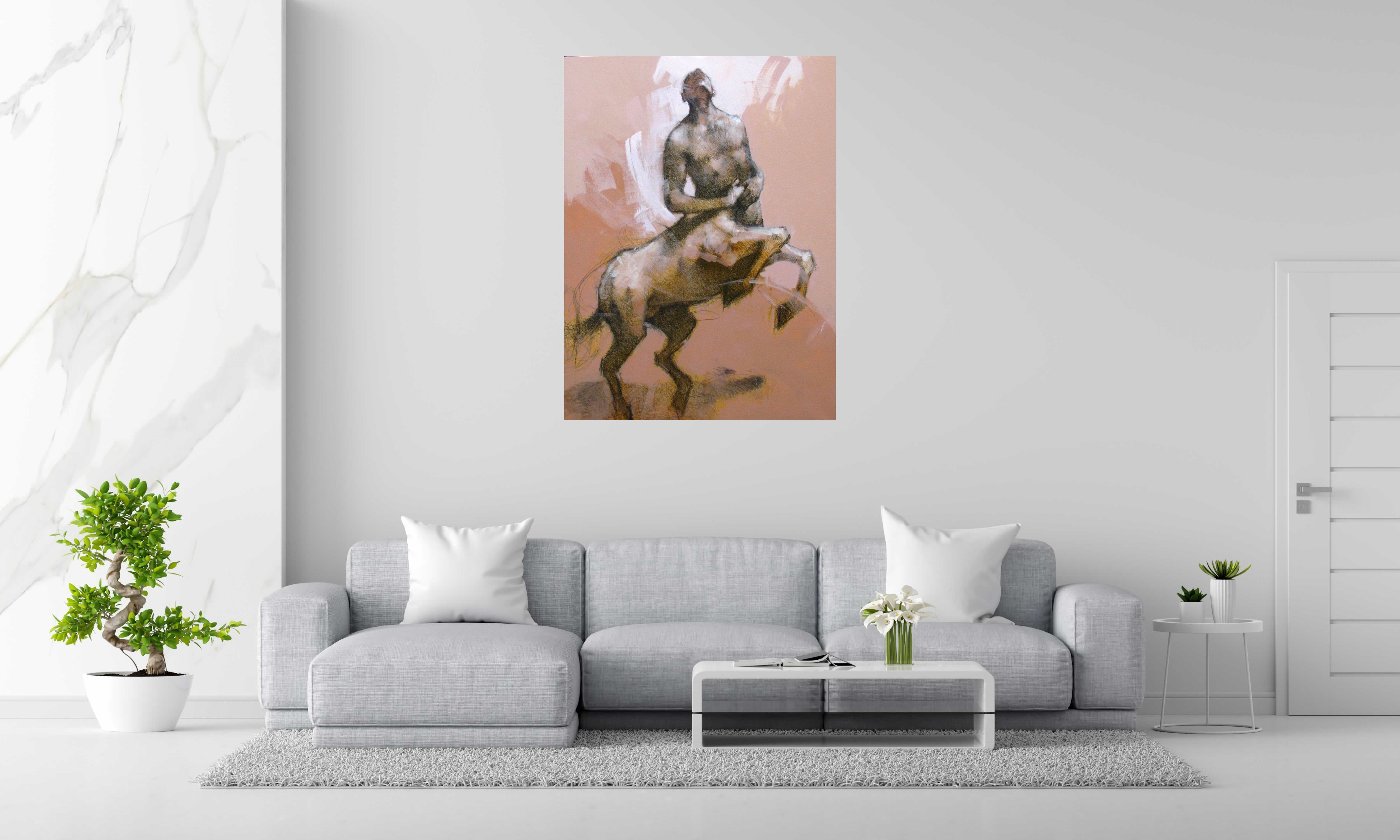 Peinture Solar Centaur de OLIVIER MASSEBEUF dans un intérieur – 97 × 130 cm