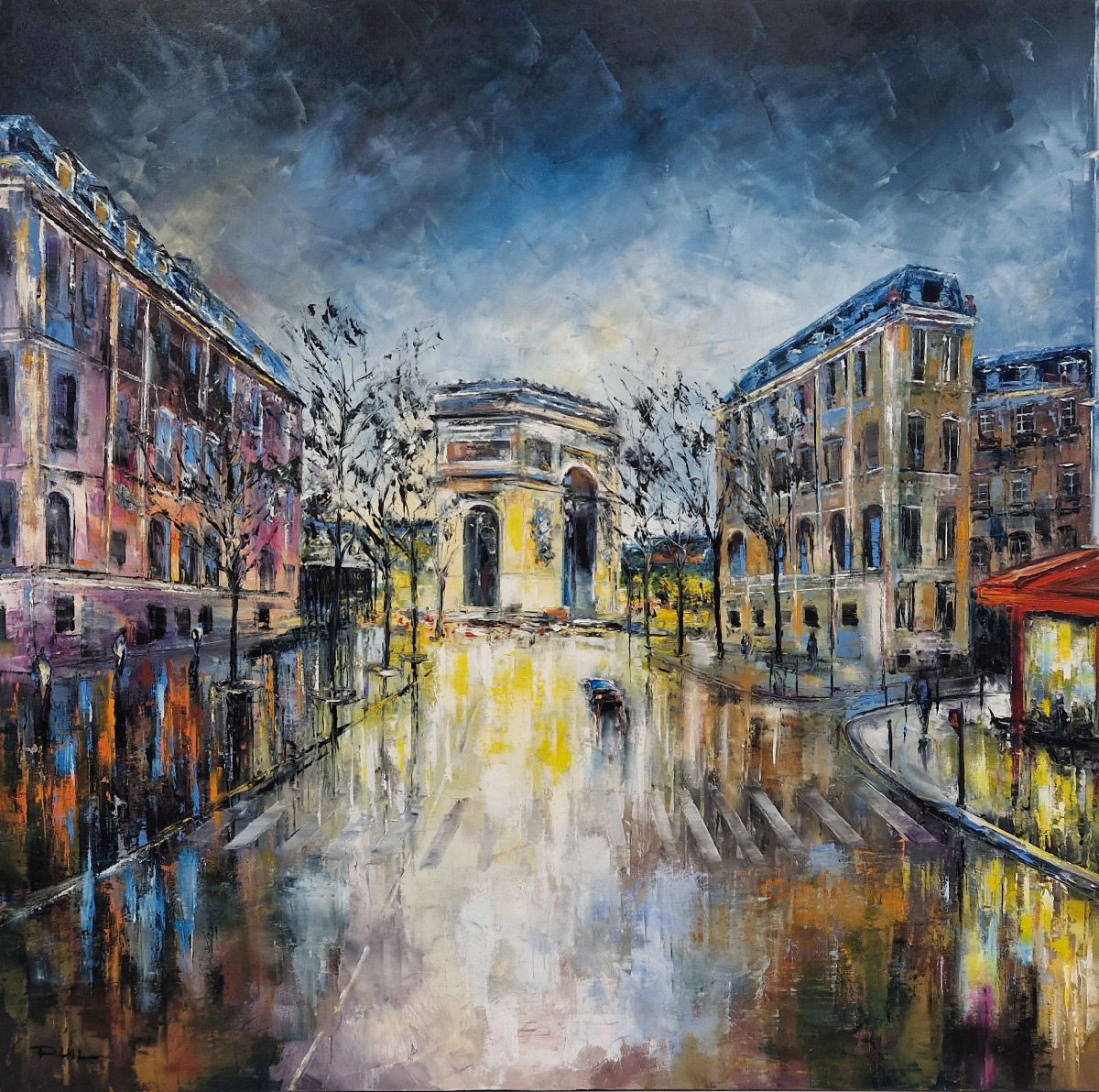 Peinture figurative format xxl L'arc de triomphe, Paris – PHIL – 100 × 100 cm