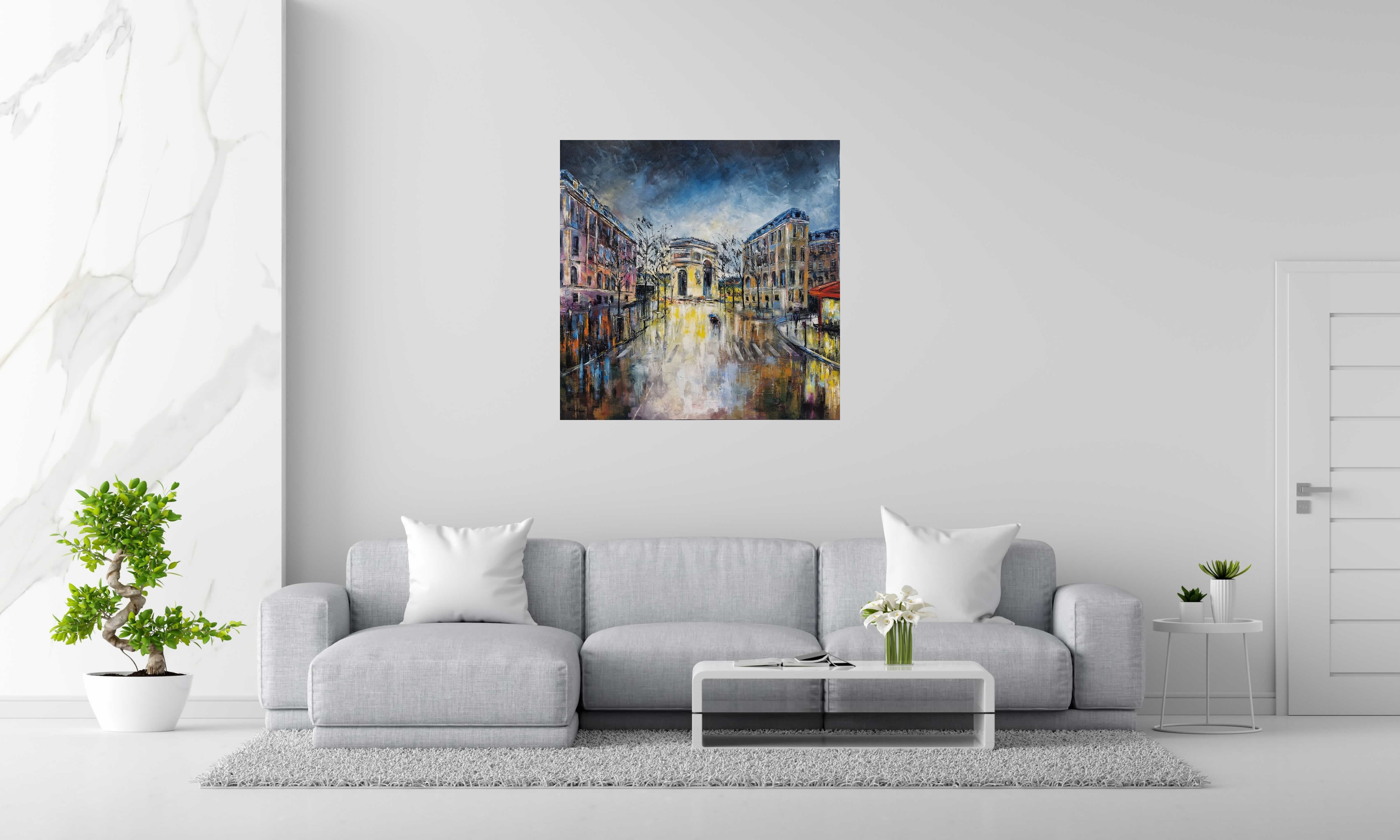 Peinture L'arc de triomphe, Paris de PHIL dans un intérieur – 100 × 100 cm
