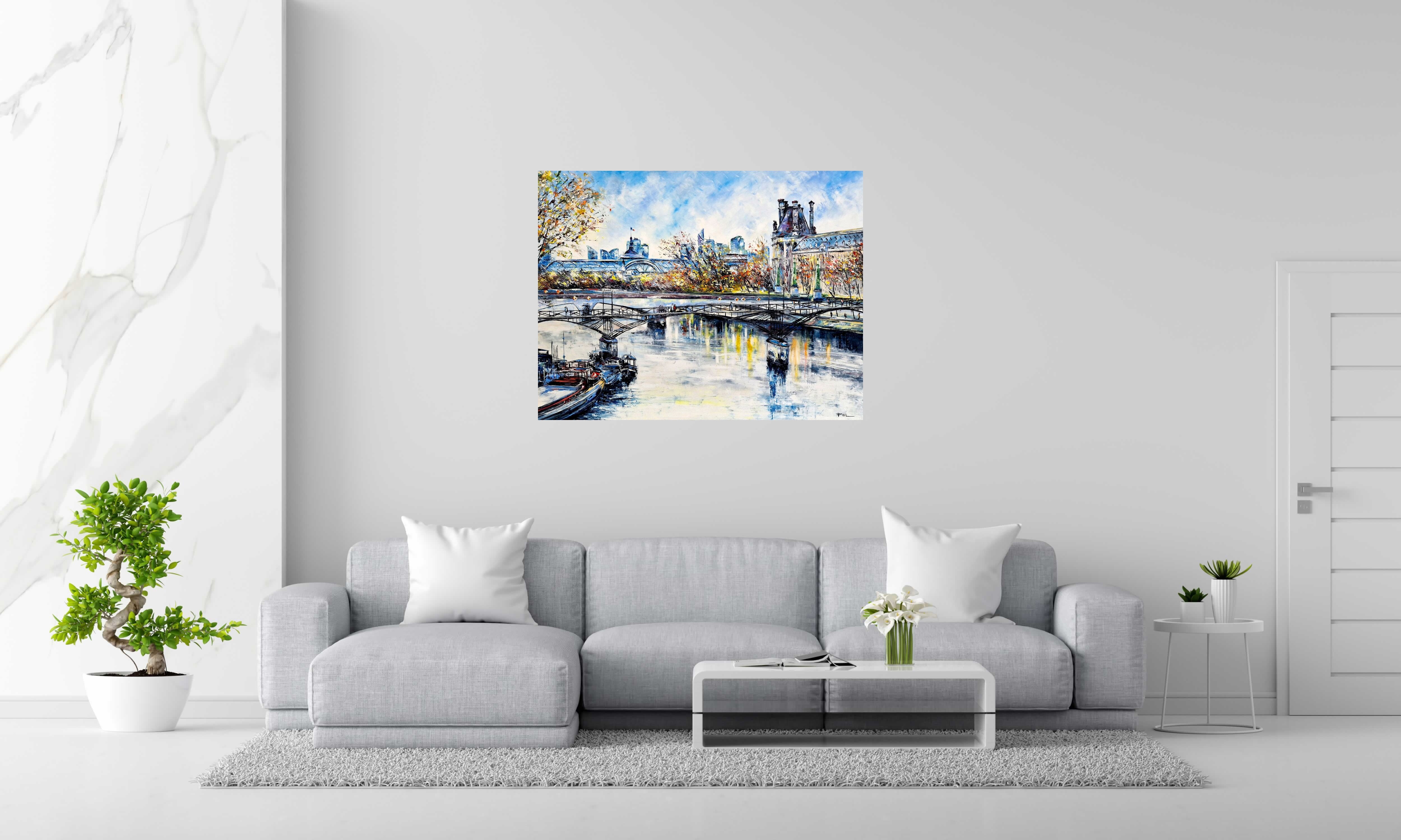 Peinture Pont des Arts. Paris - L'Automne de PHIL dans un intérieur – 116 × 89 cm