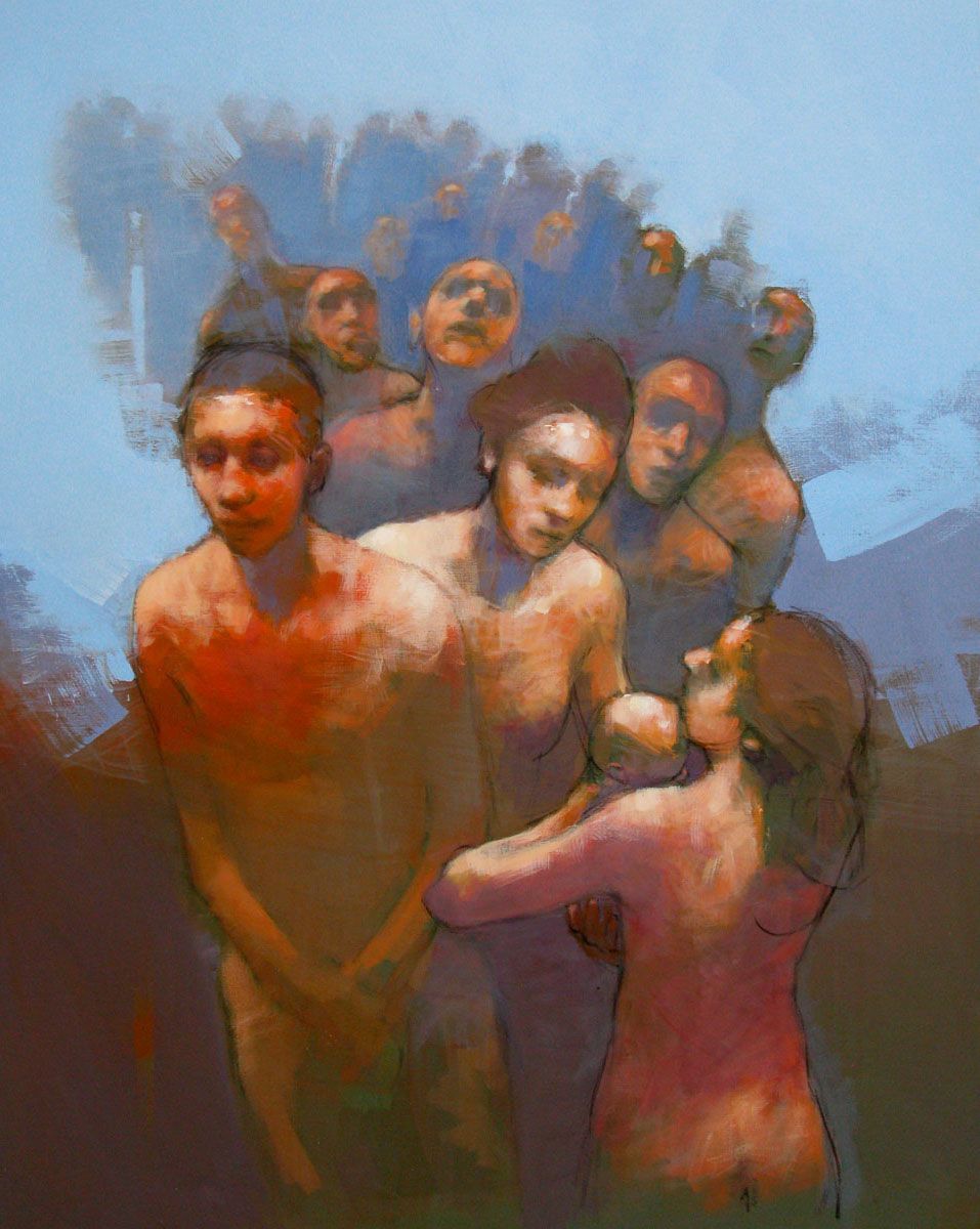Peinture figurative grand format bleu INNER DRIVES – OLIVIER MASSEBEUF – 89 × 116 cm