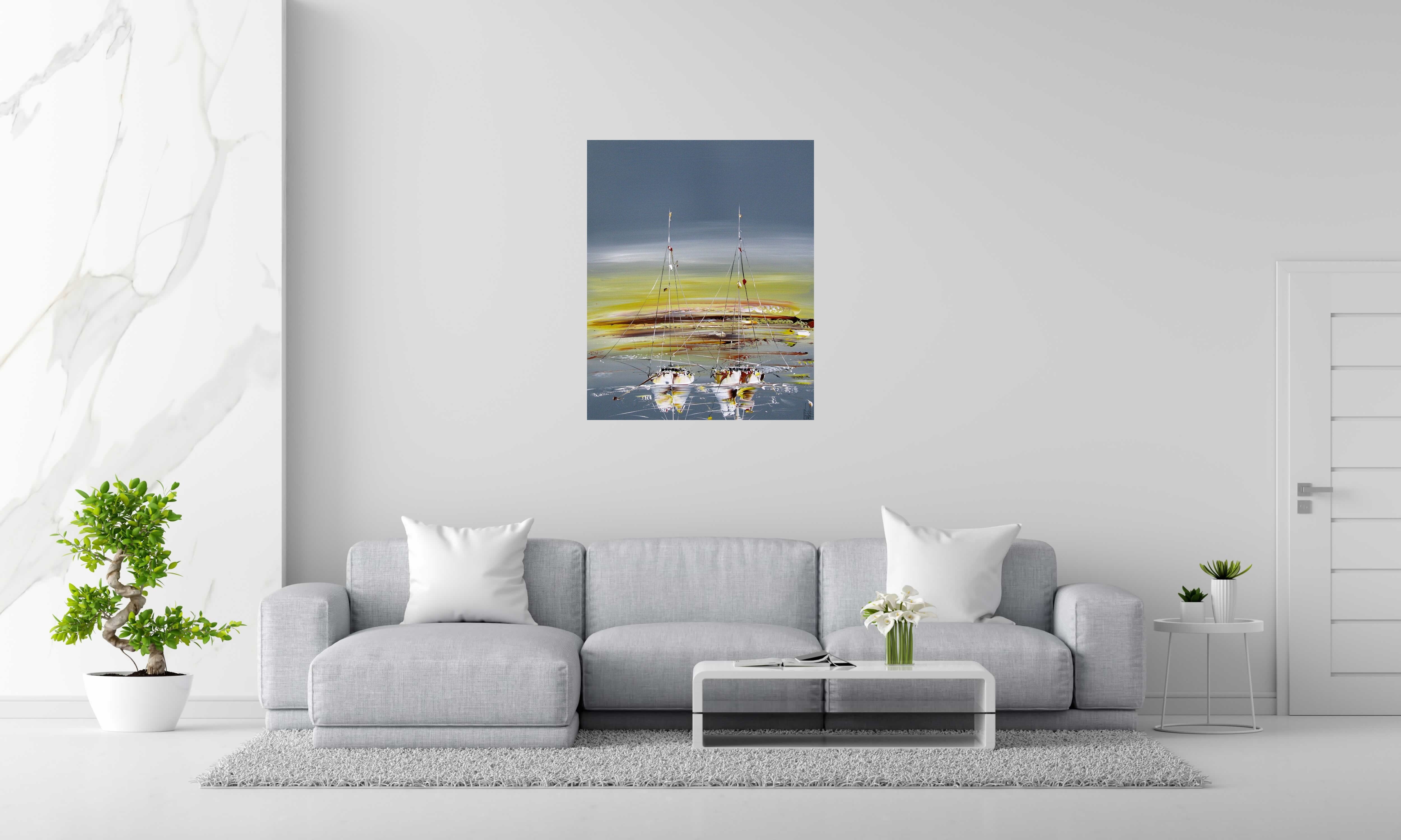 Peinture Marine abstraite 51 de F. BOUTET dans un intérieur – 81 × 100 cm