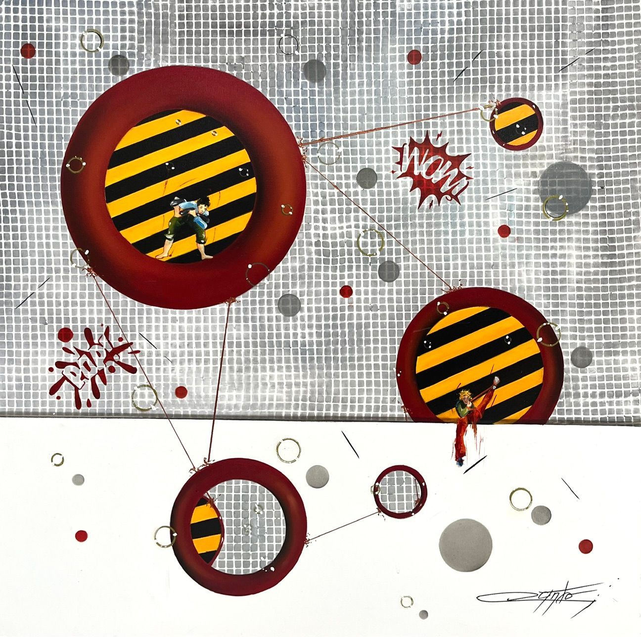 Peinture figurative grand format L'homme face à lui même – Geneviève Canto – 80 × 80 cm
