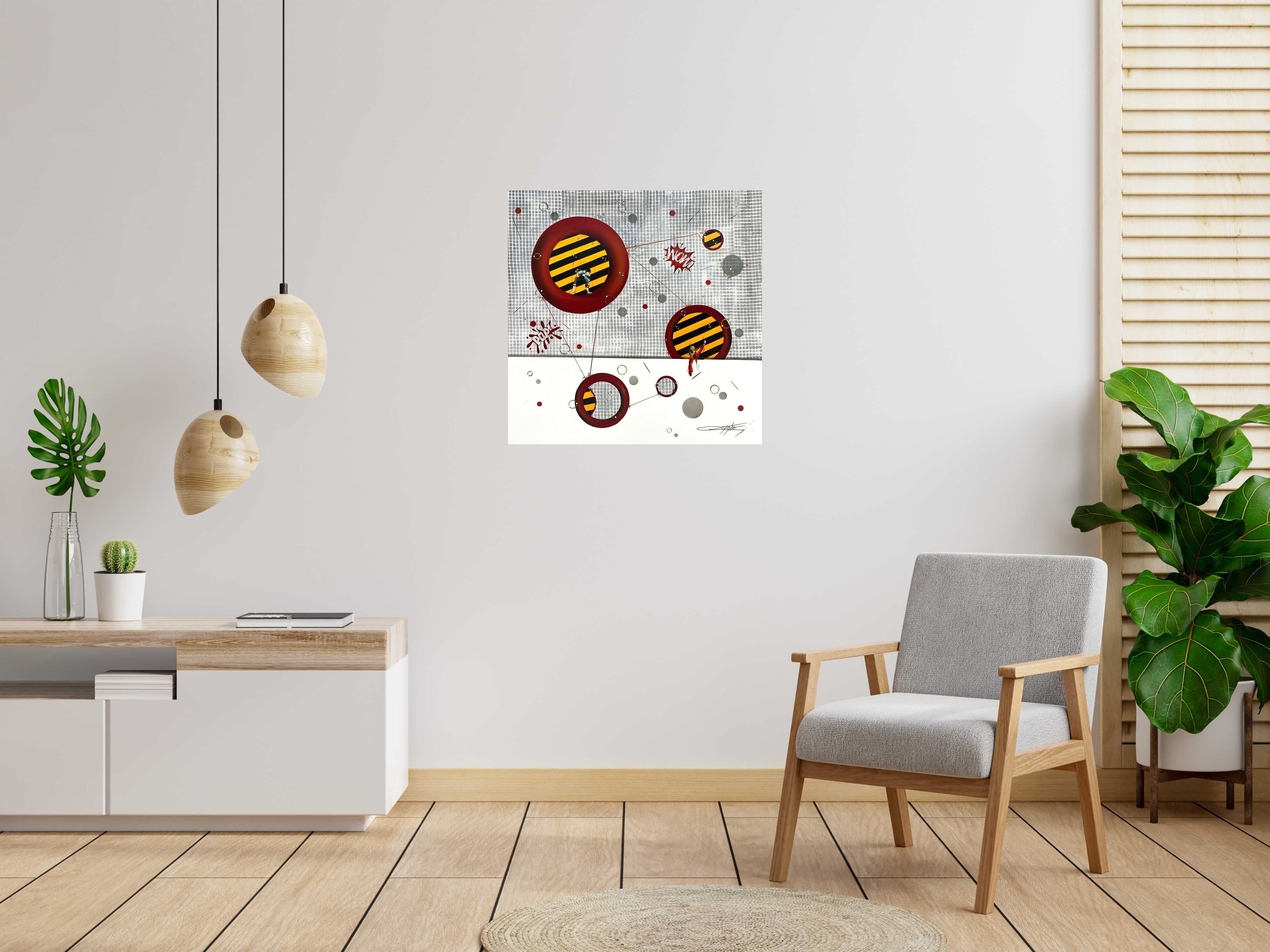 Peinture L'homme face à lui même de Geneviève Canto dans un intérieur – 80 × 80 cm