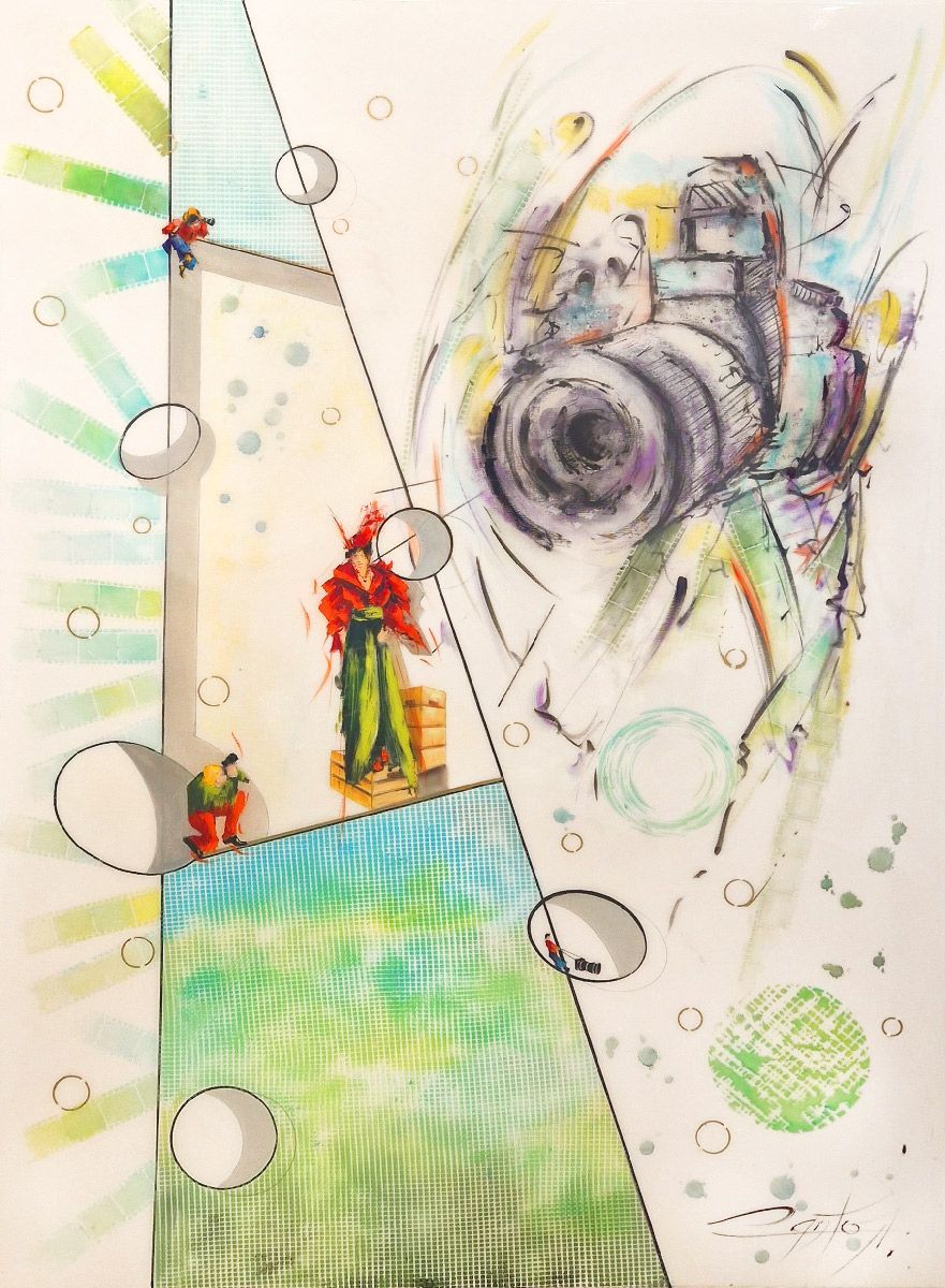 Peinture figurative grand format Photographie moi – Geneviève Canto – 80 × 116 cm