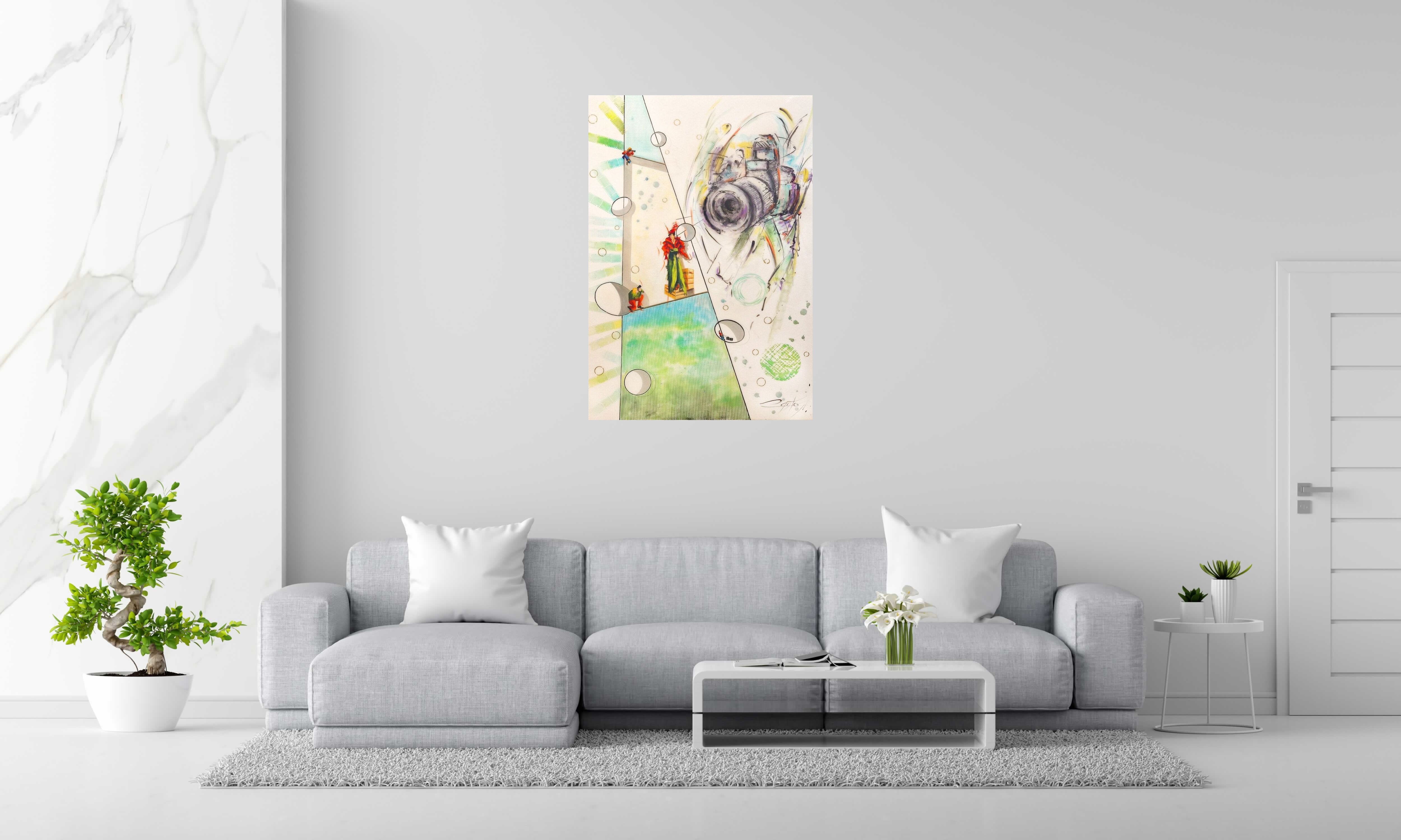Peinture Photographie moi de Geneviève Canto dans un intérieur – 80 × 116 cm