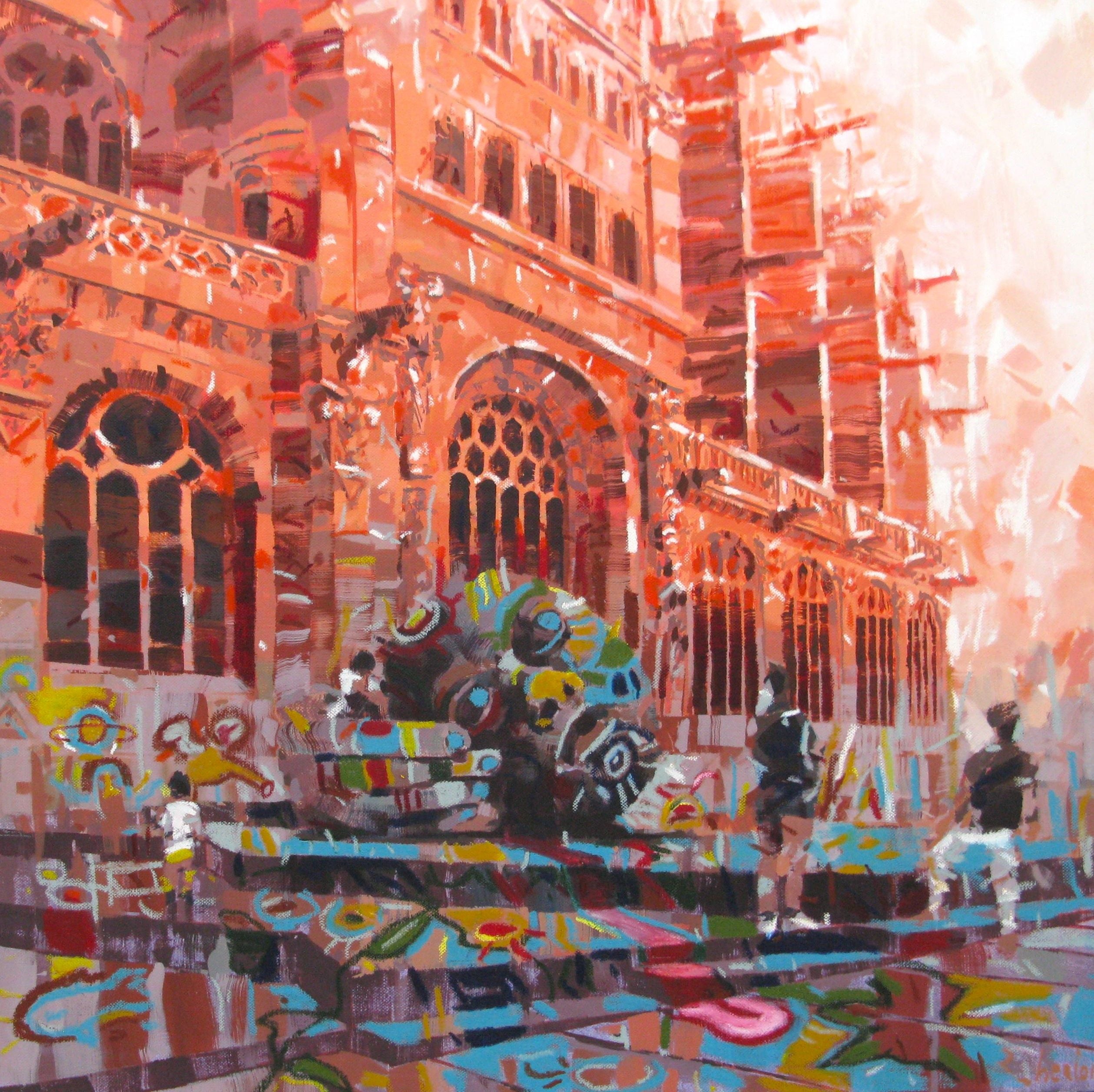 Peinture figurative grand format Regard de St Eustache – HEATON RUDYARD – 80 × 80 cm