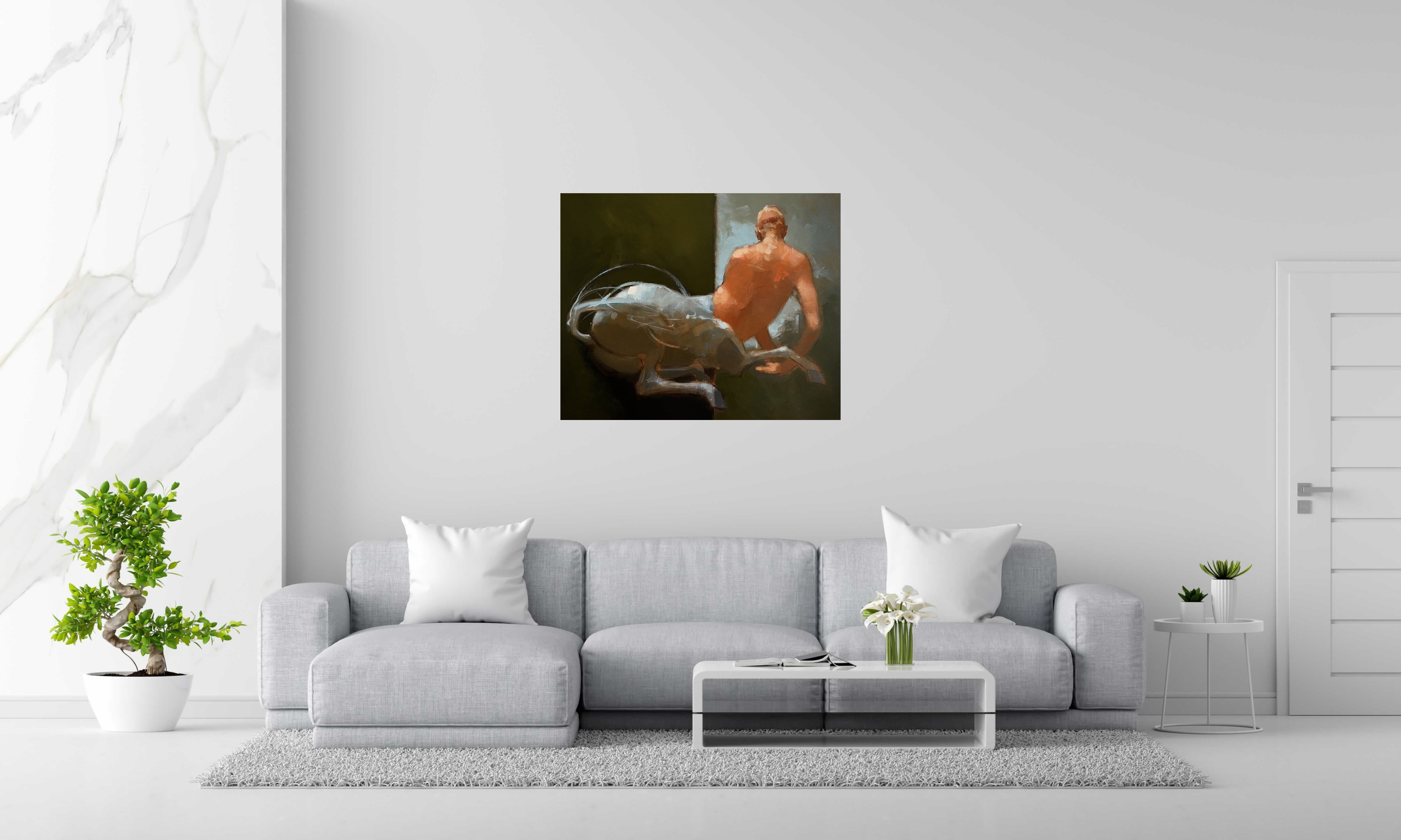 Peinture Dissociated Centaur de OLIVIER MASSEBEUF dans un intérieur – 100 × 81 cm